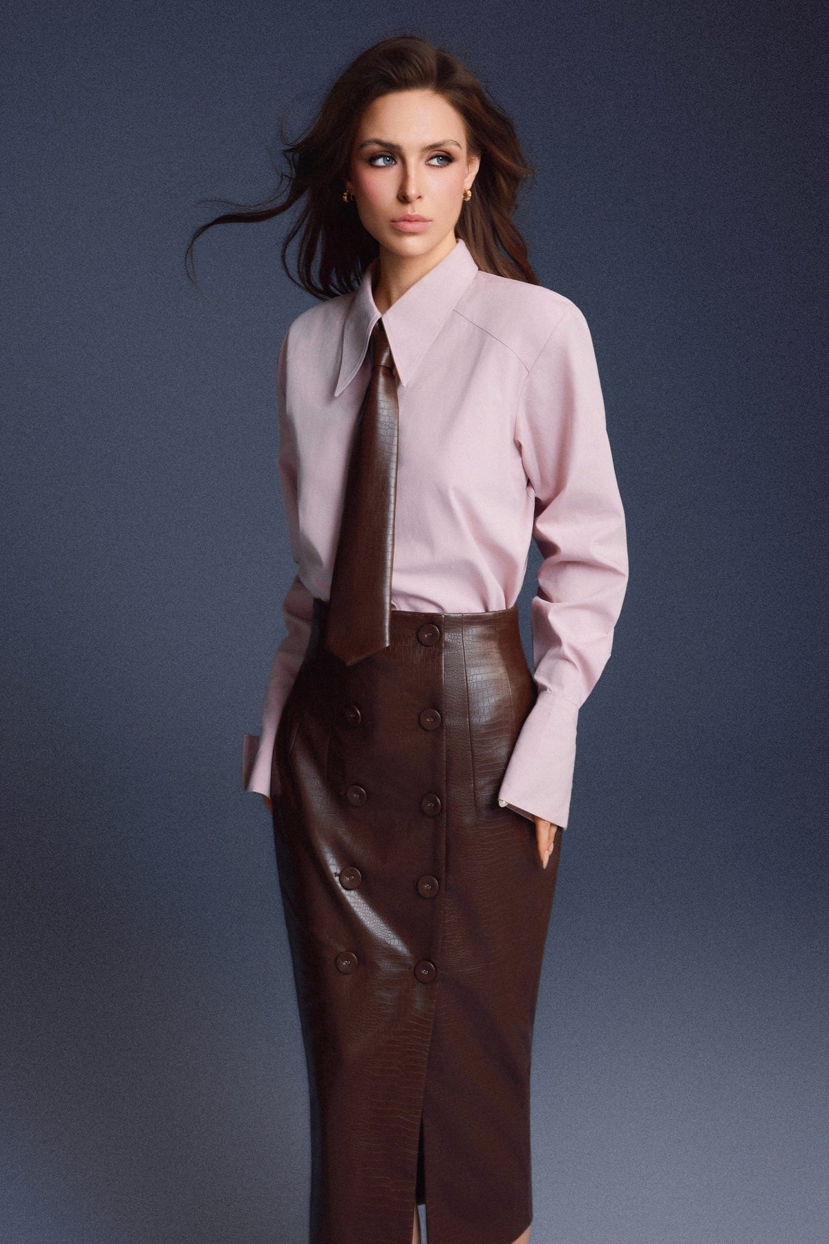Brown Leather Sculpted Skirt by Keira Tong