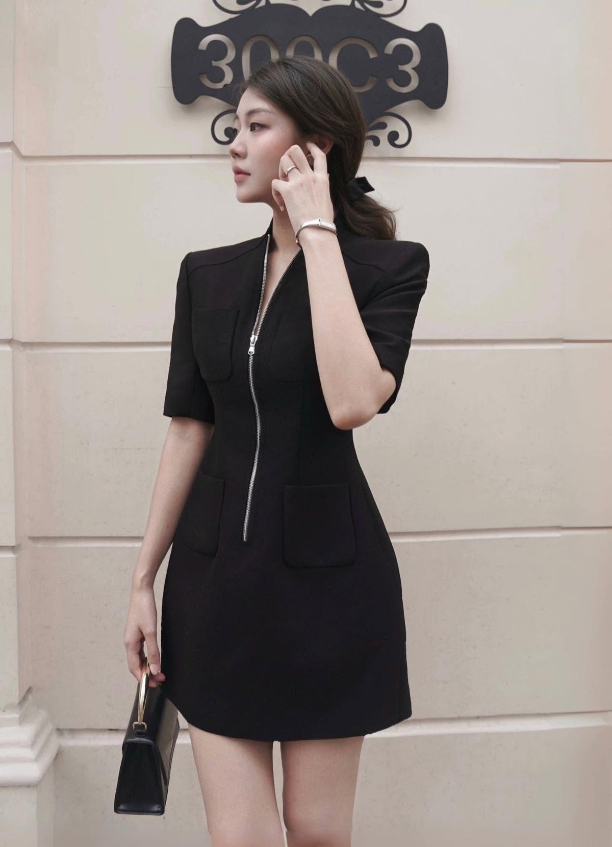 Black Zipped Mini Dress by Keira Tong