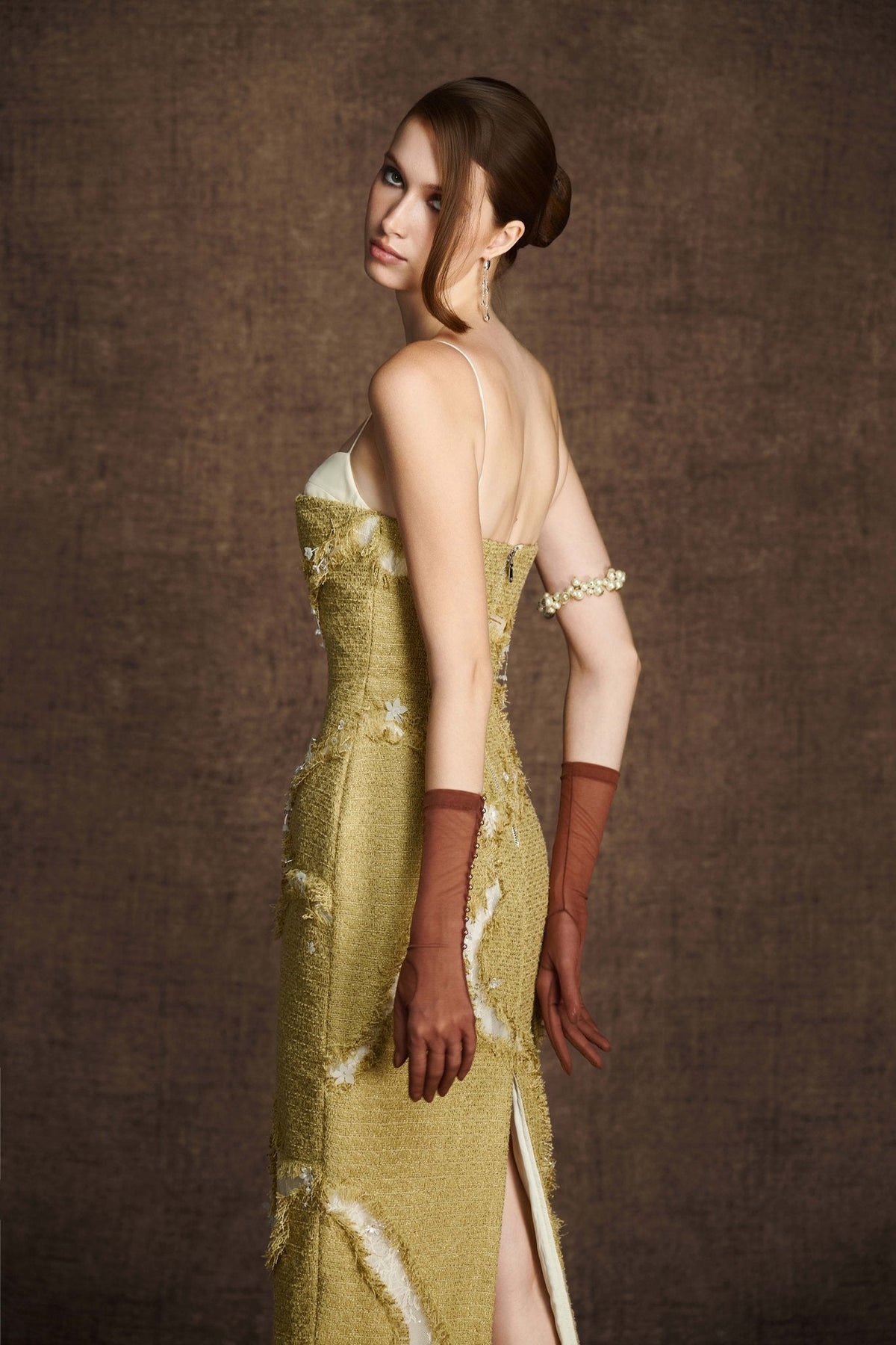 Green Rifted Pencil Dress by Keira Tong