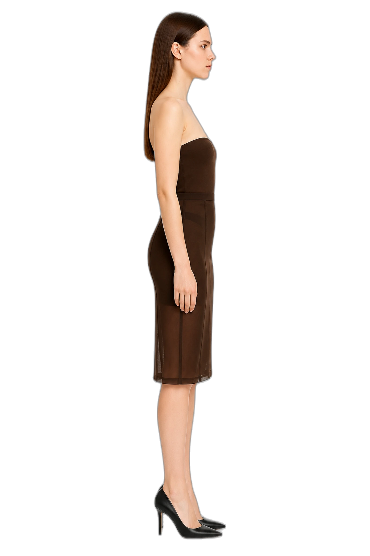 AUBREY MIDI SKIRT (BROWN), profile view