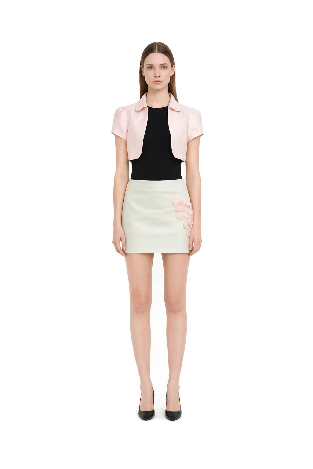 light pink short-sleeve bolero jacket by Fanci Club