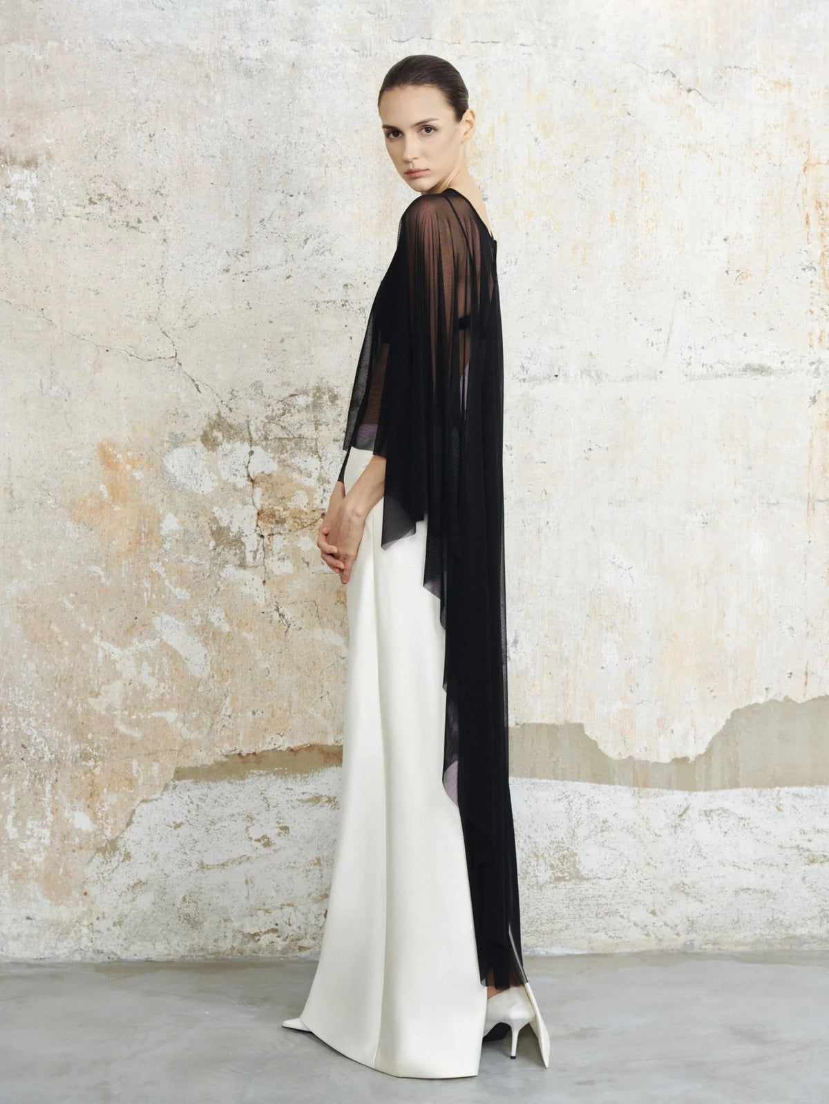 Mesh Cape & Satin Bralette Set by COCOSIN