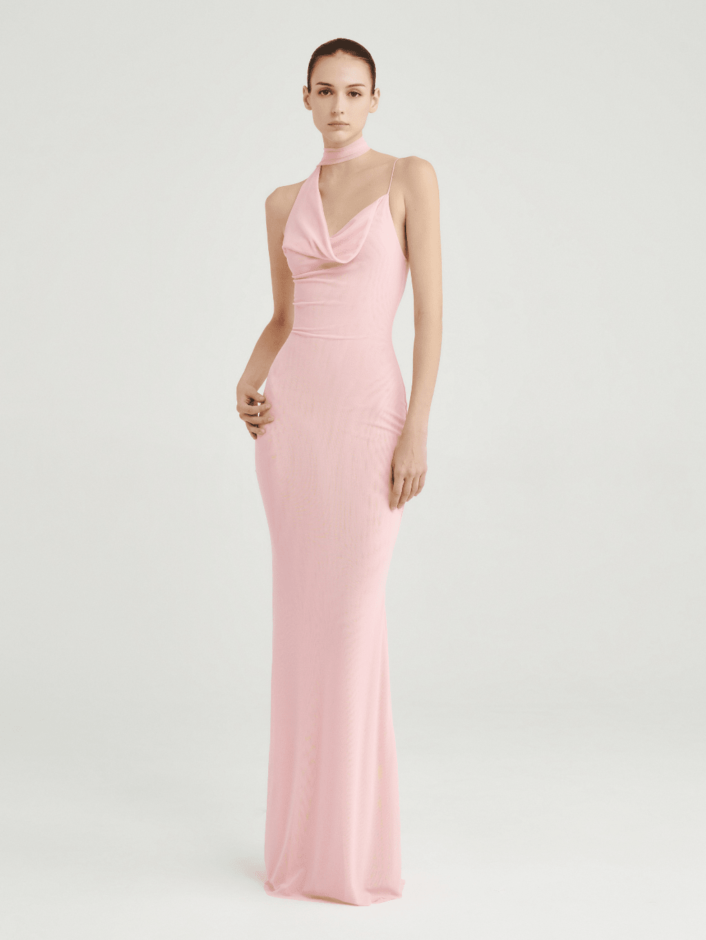 Mesh Halter-Neck Cowl Gown by COCOSIN