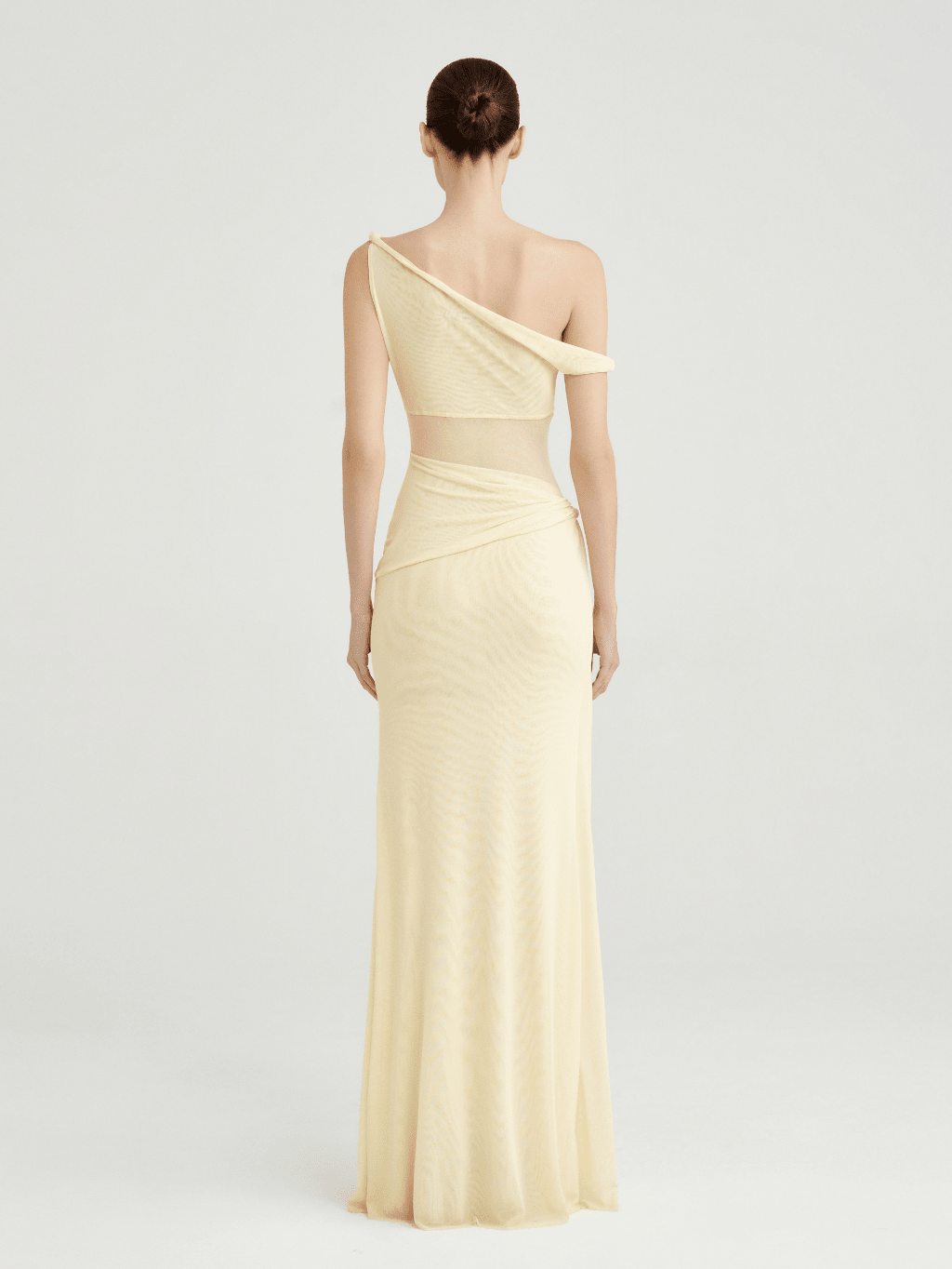 Mesh One-Shoulder Draped Gown by COCOSIN