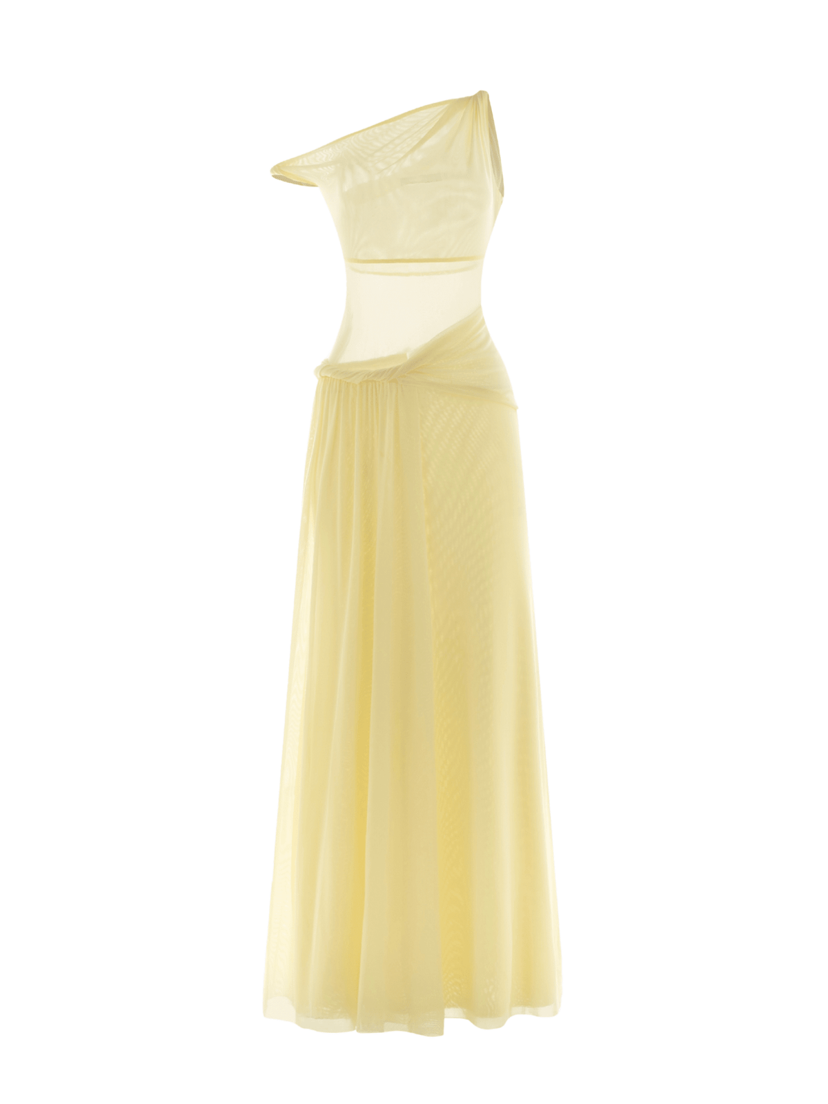 Mesh One-Shoulder Draped Gown by COCOSIN
