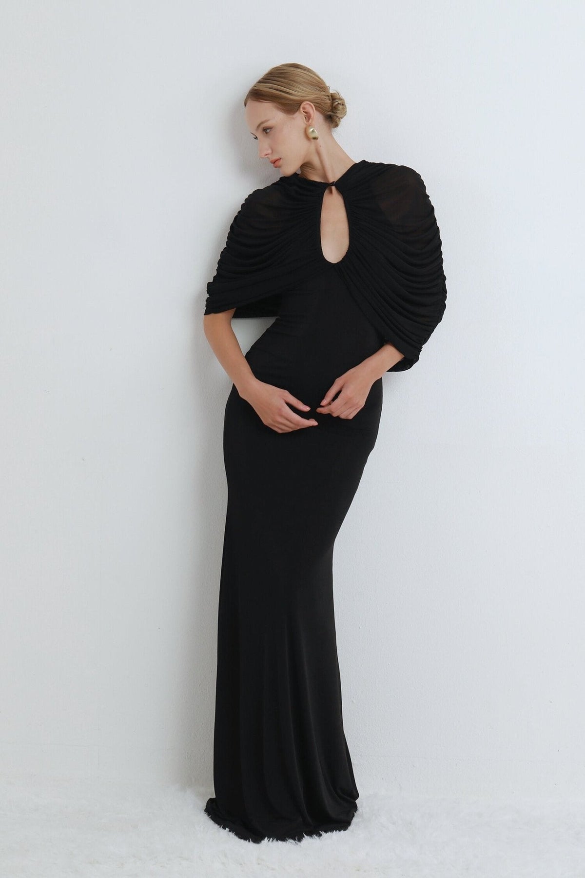 Nocturne Draped Mesh Gown by COCOSIN