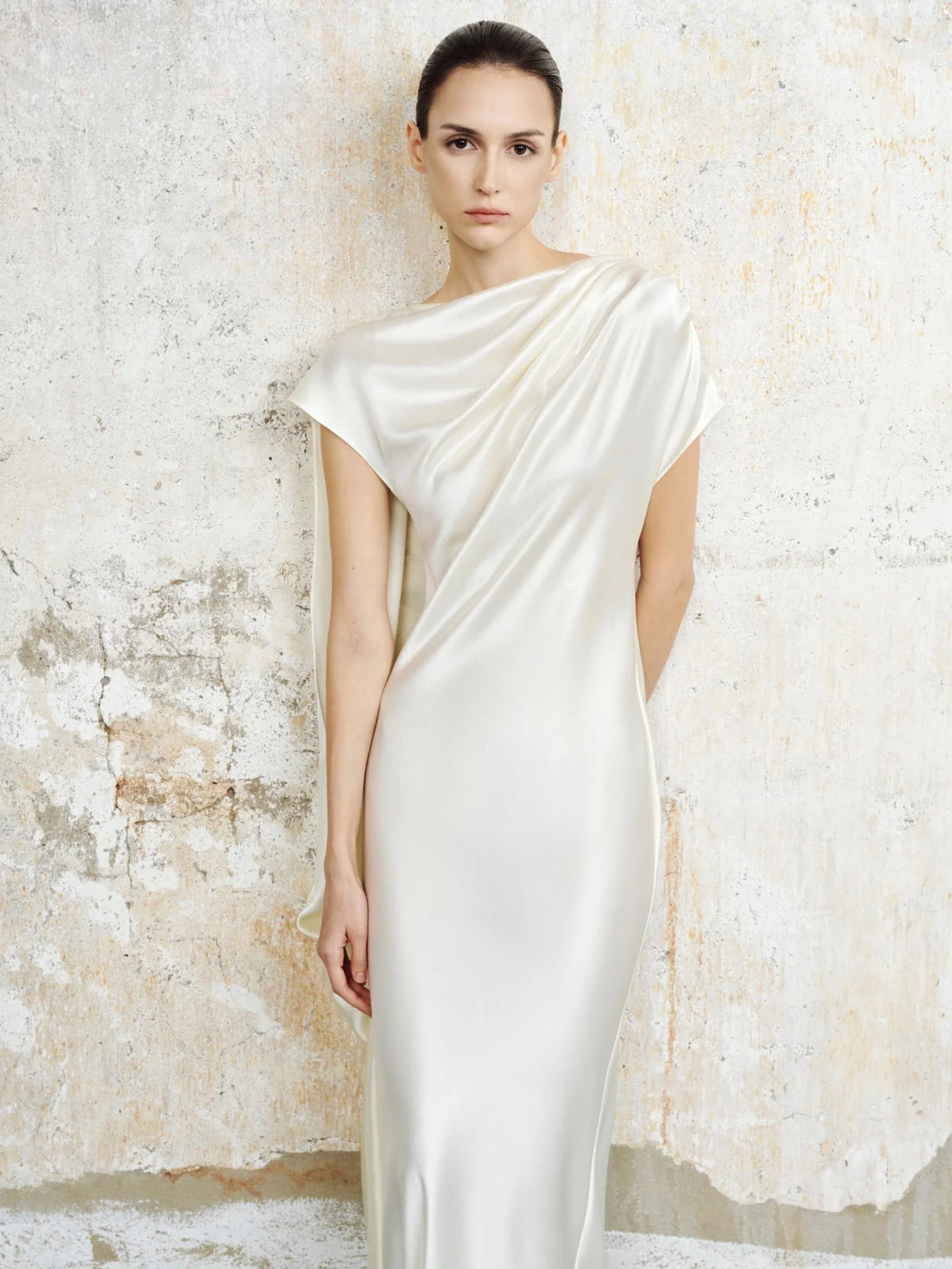 Odette Asymmetric Satin Maxi Dress by COCOSIN