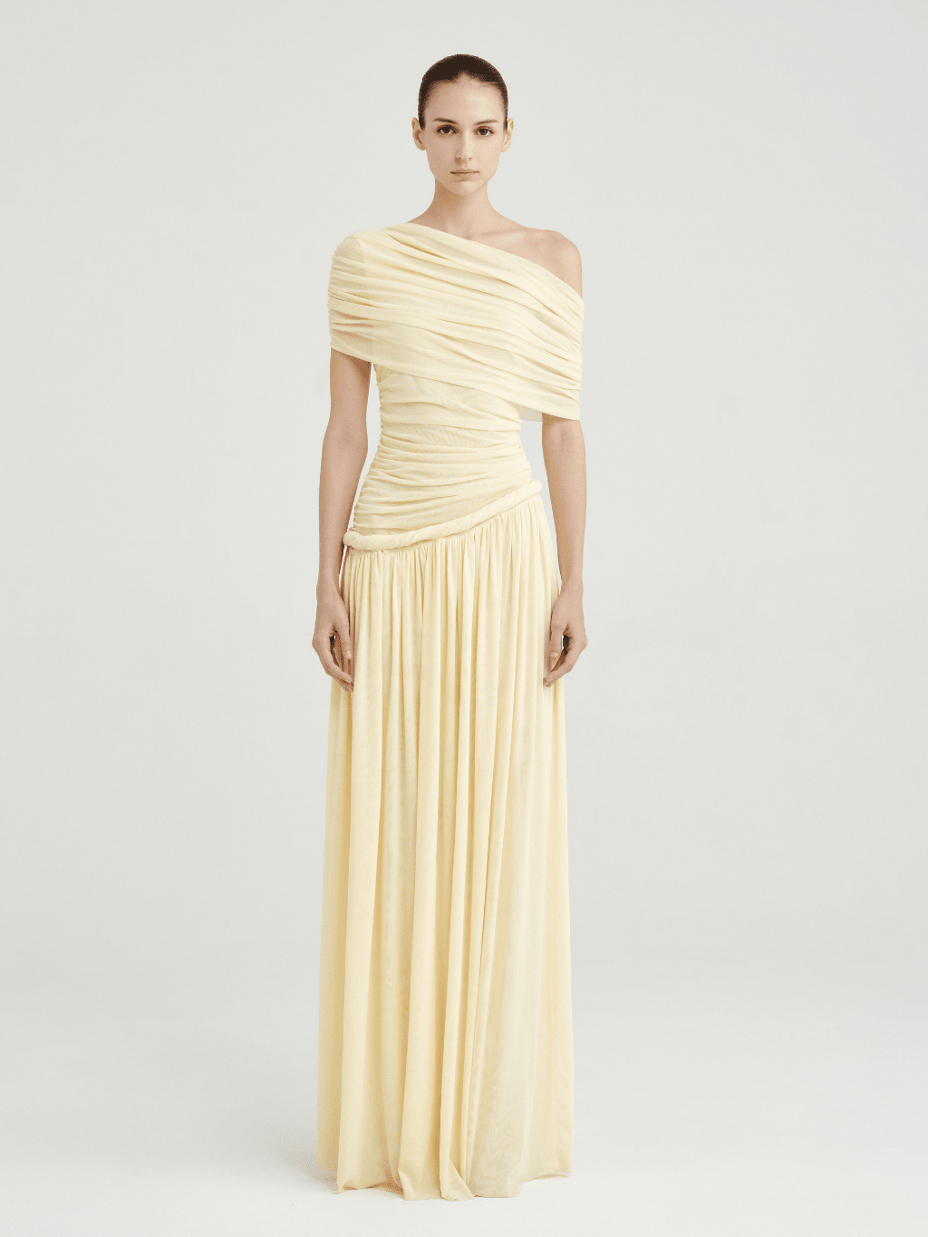 Off-Shoulder Draped Maxi Dress by COCOSIN