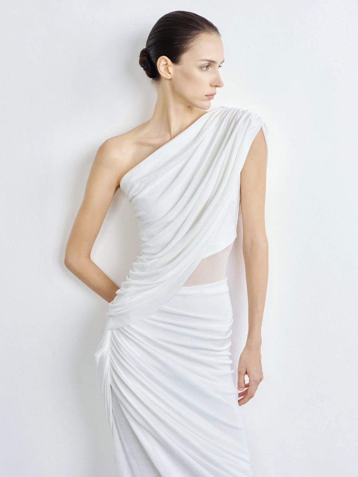 One-Shoulder Draped Cutout Gown by COCOSIN