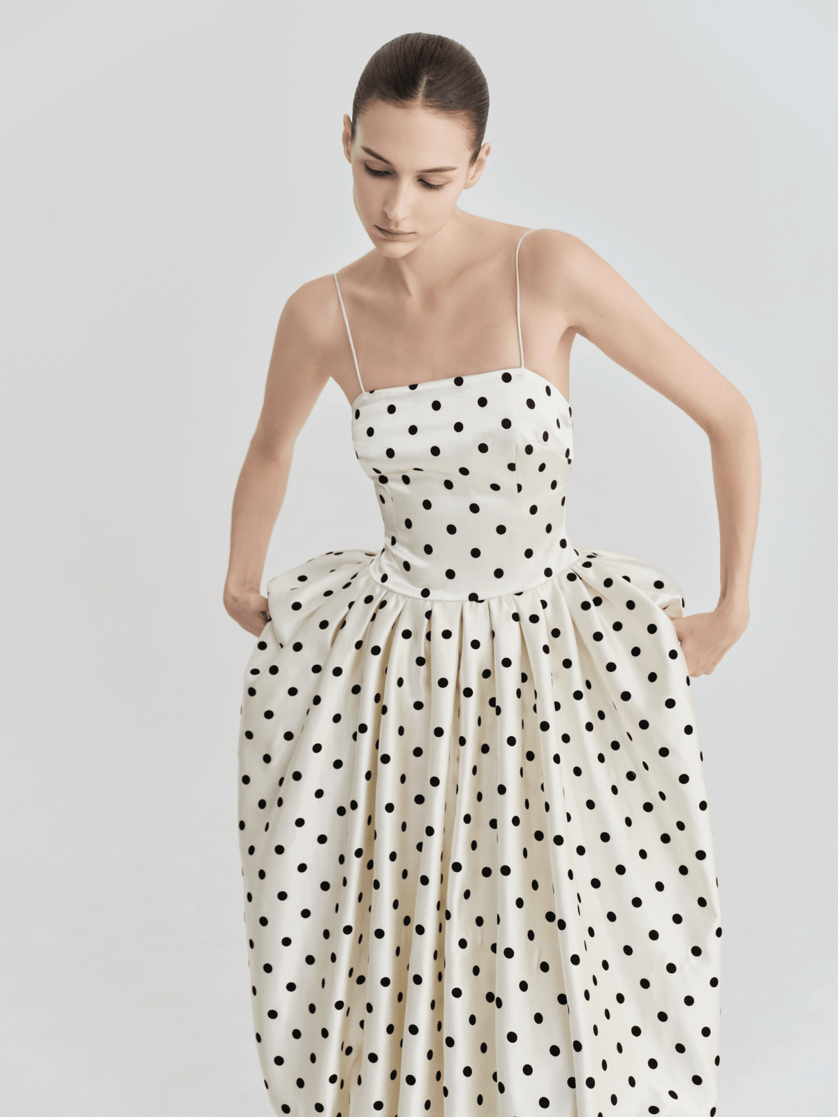 Polka Dot Slip-Strap Fit & Flare Midi Dress by COCOSIN