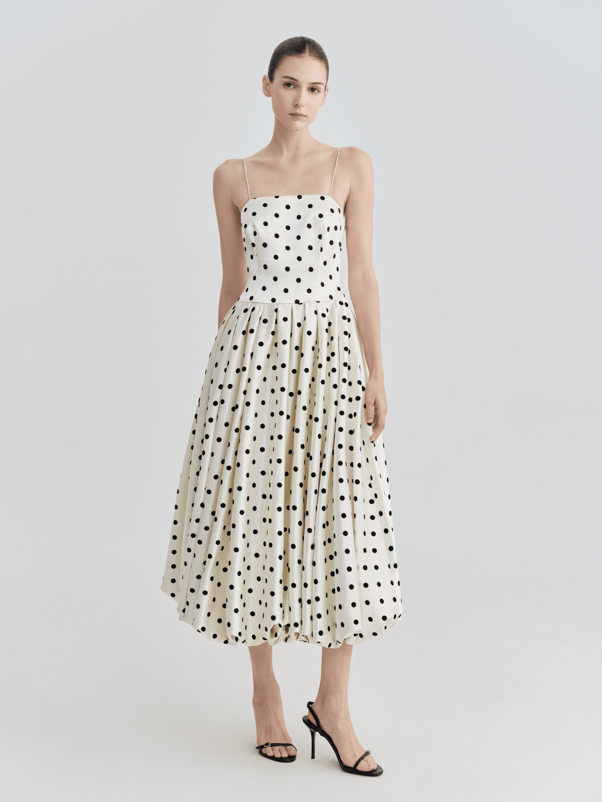 Polka Dot Slip-Strap Fit & Flare Midi Dress by COCOSIN