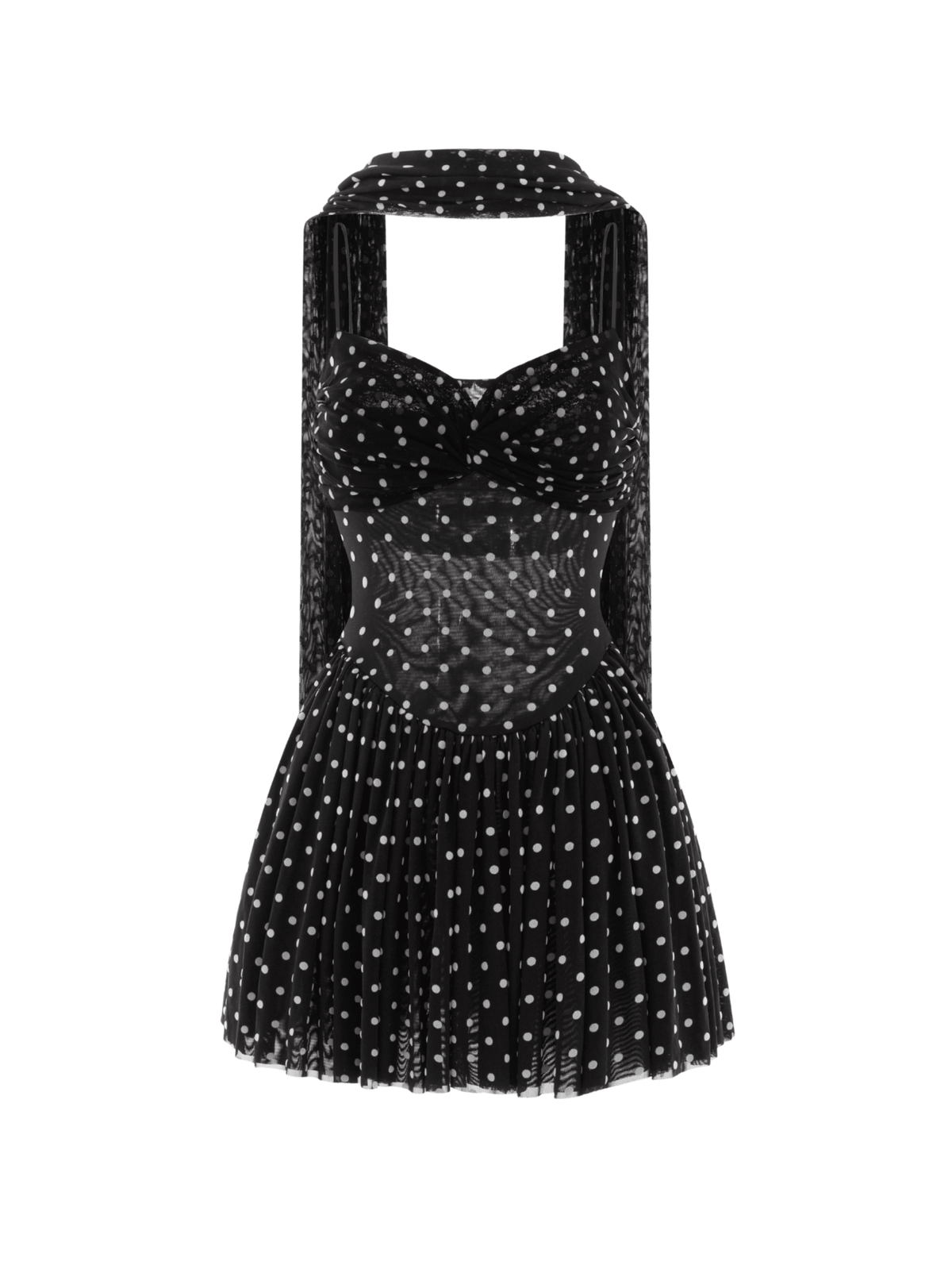 Polka Dots Mesh Ruched Mini Dress by COCOSIN