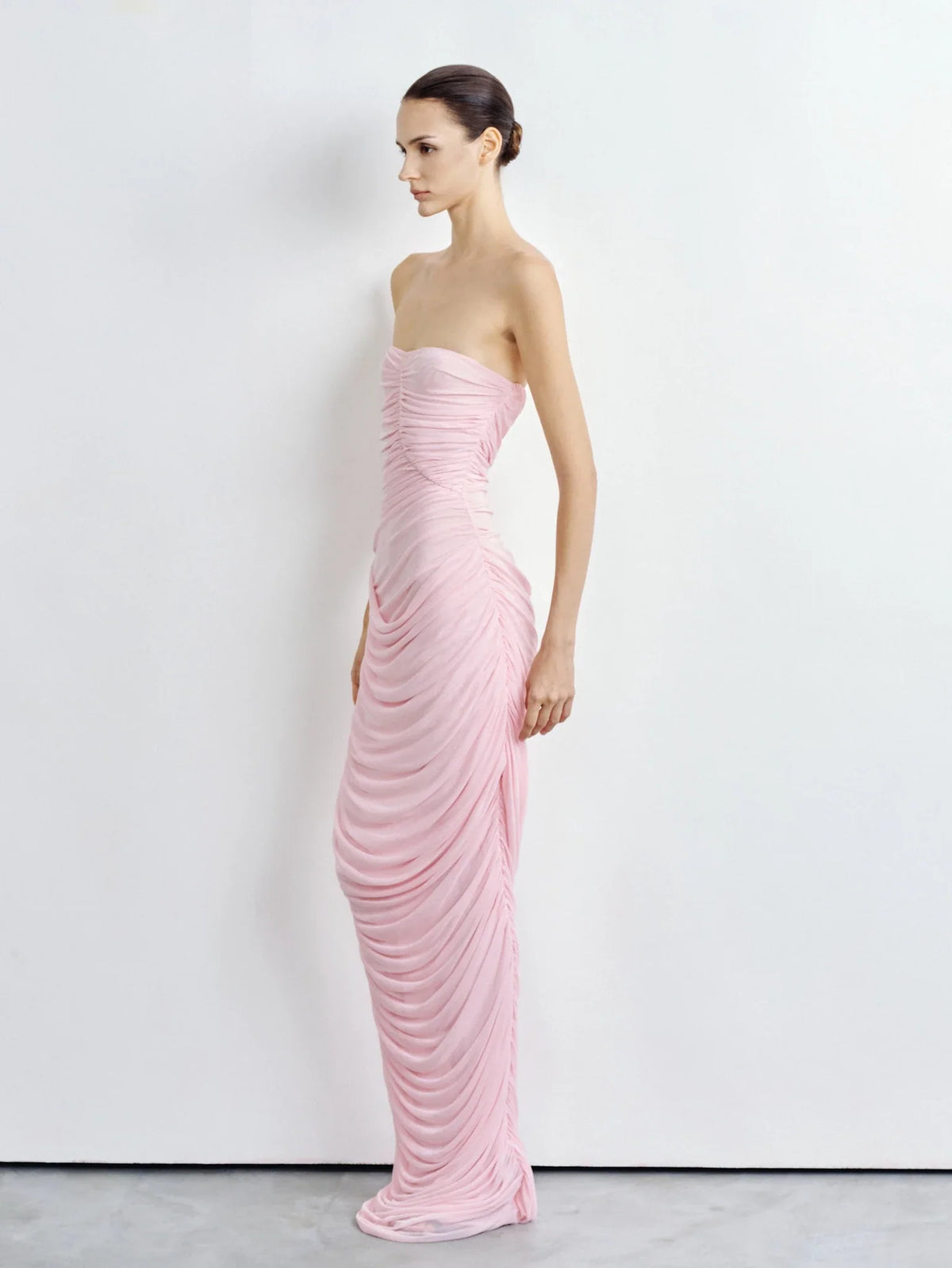 Strapless Ruched Mesh Gown by COCOSIN