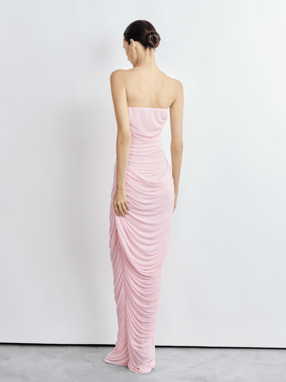 Strapless Ruched Mesh Gown by COCOSIN