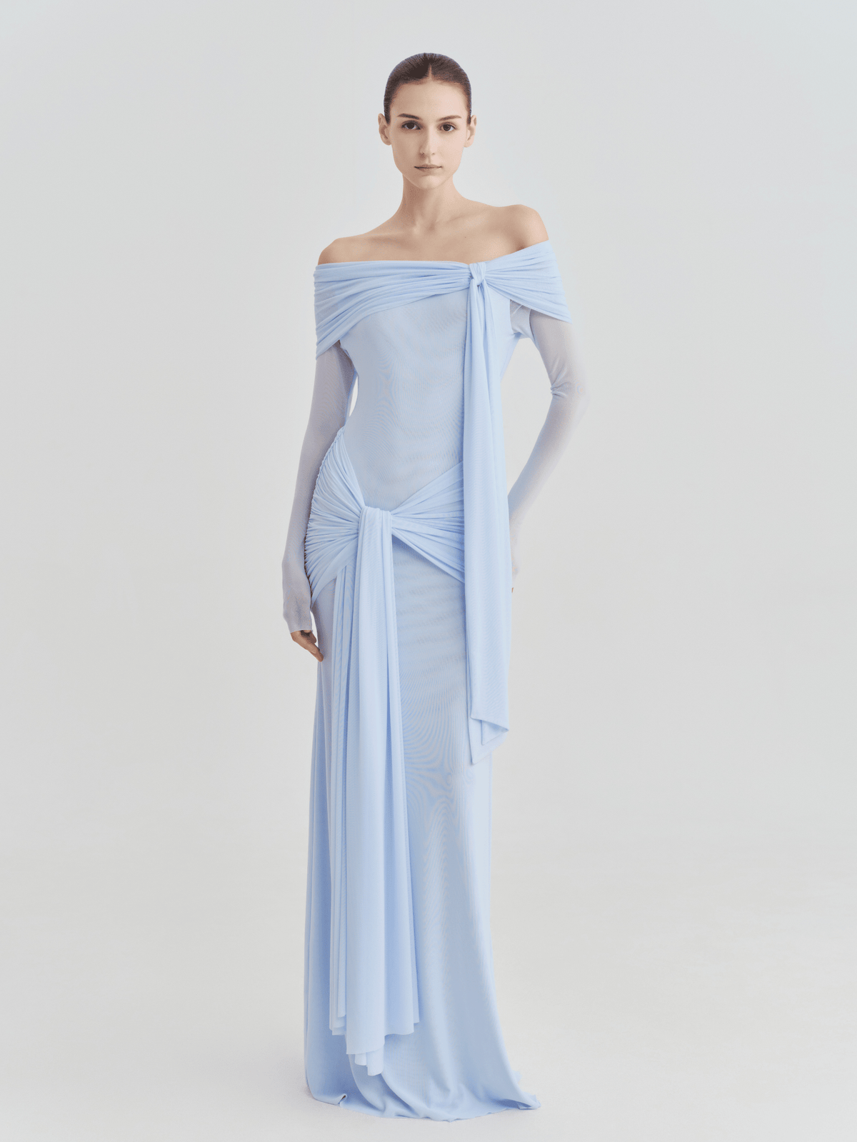 The Lily Off-Shoulder Draped Tie Maxi Dress by COCOSIN