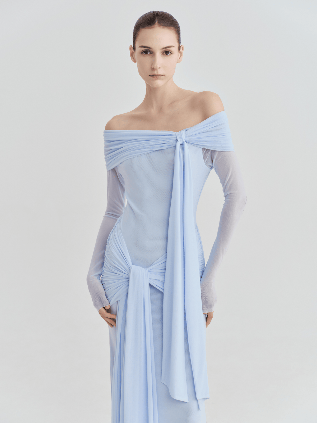 The Lily Off-Shoulder Draped Tie Maxi Dress by COCOSIN