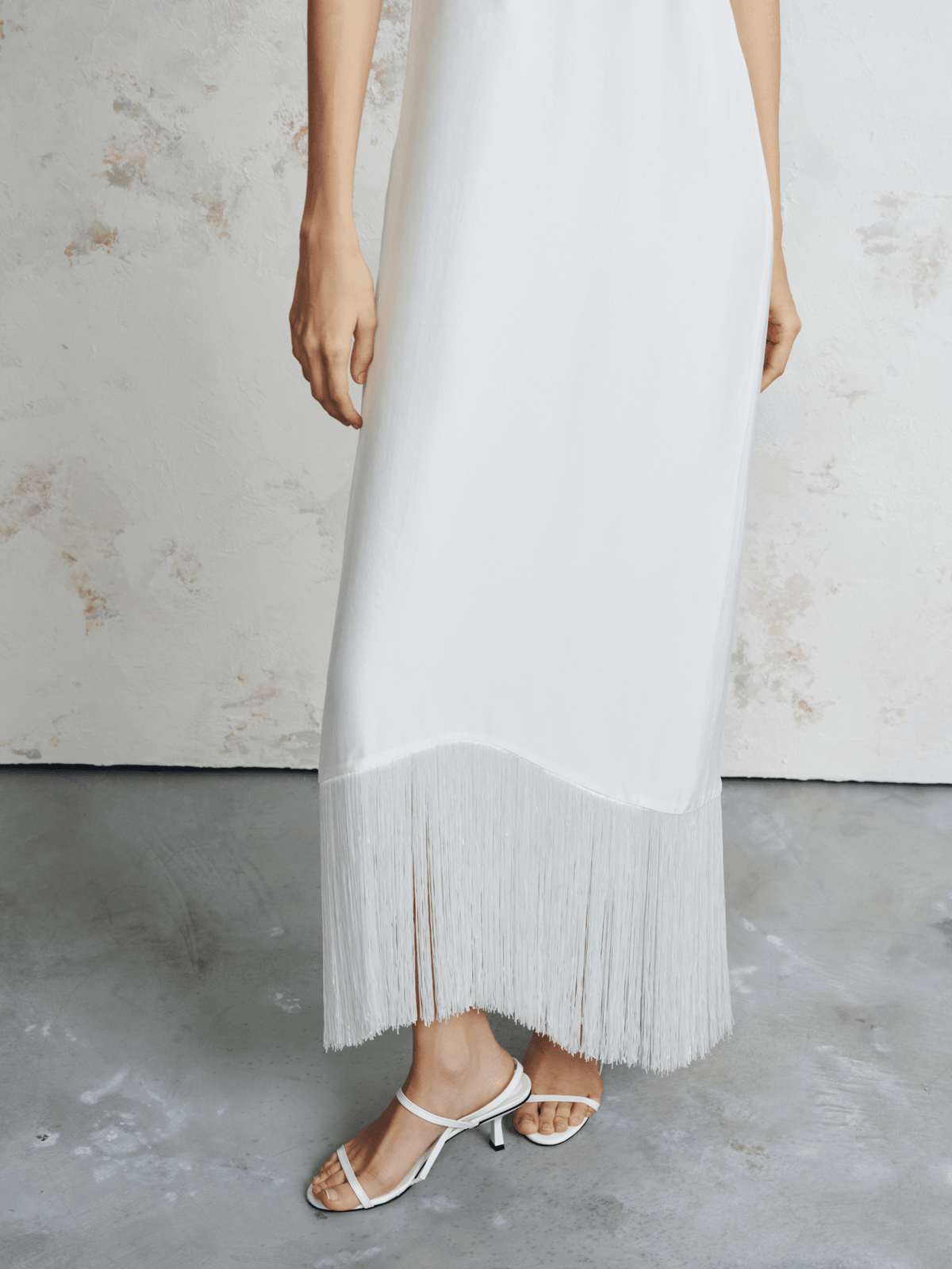 Lyra Fringe Satin Maxi Dress by COCOSIN
