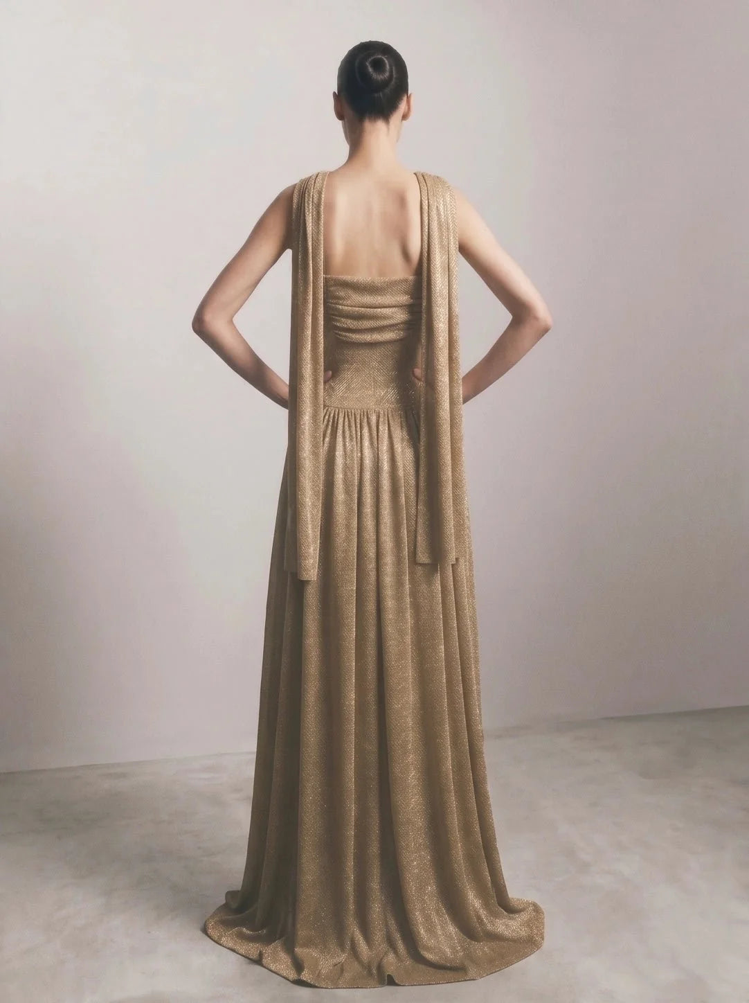 The Metallic Muse Mesh Halter Gown by COCOSIN