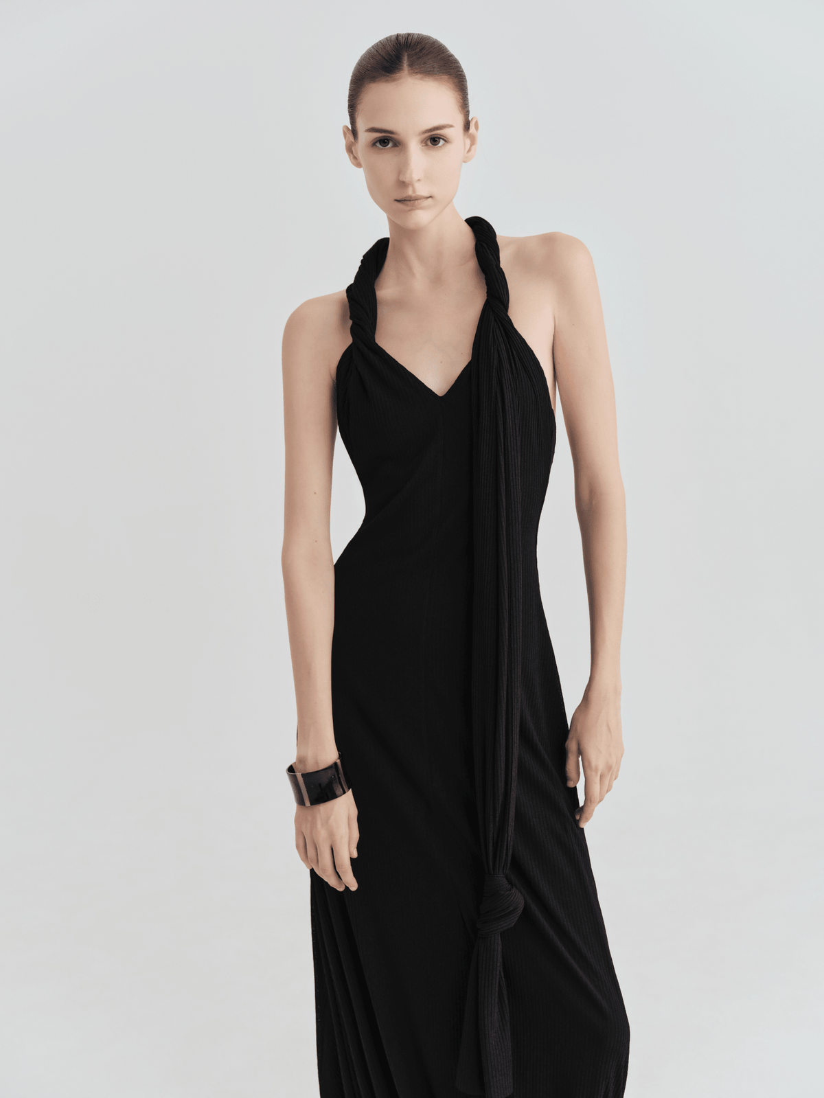 Onyx Scarf-Tie Halter Maxi by COCOSIN