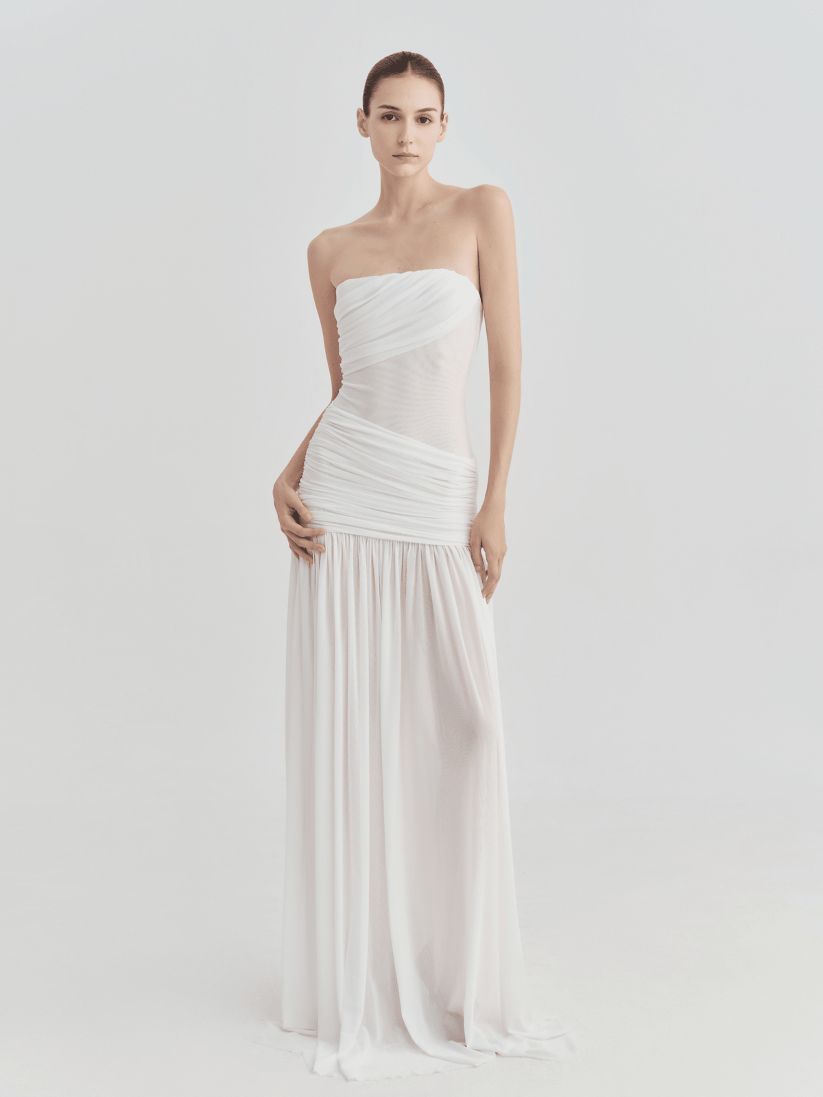 The Victoria Strapless Ruched Maxi Dress by COCOSIN