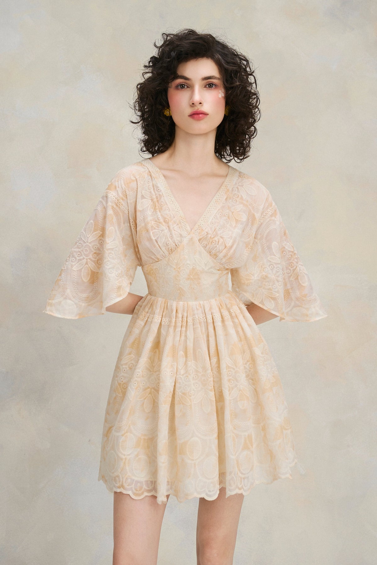 Flutter Lace Dress - Warm Ivory by Emchic