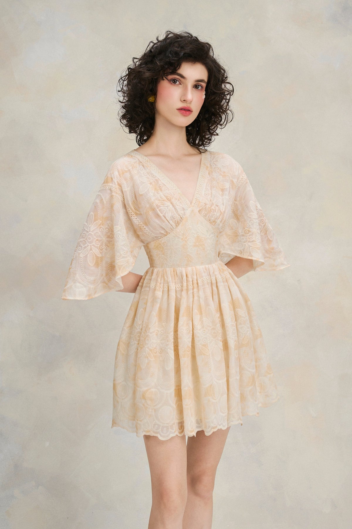 Flutter Lace Dress - Warm Ivory by Emchic