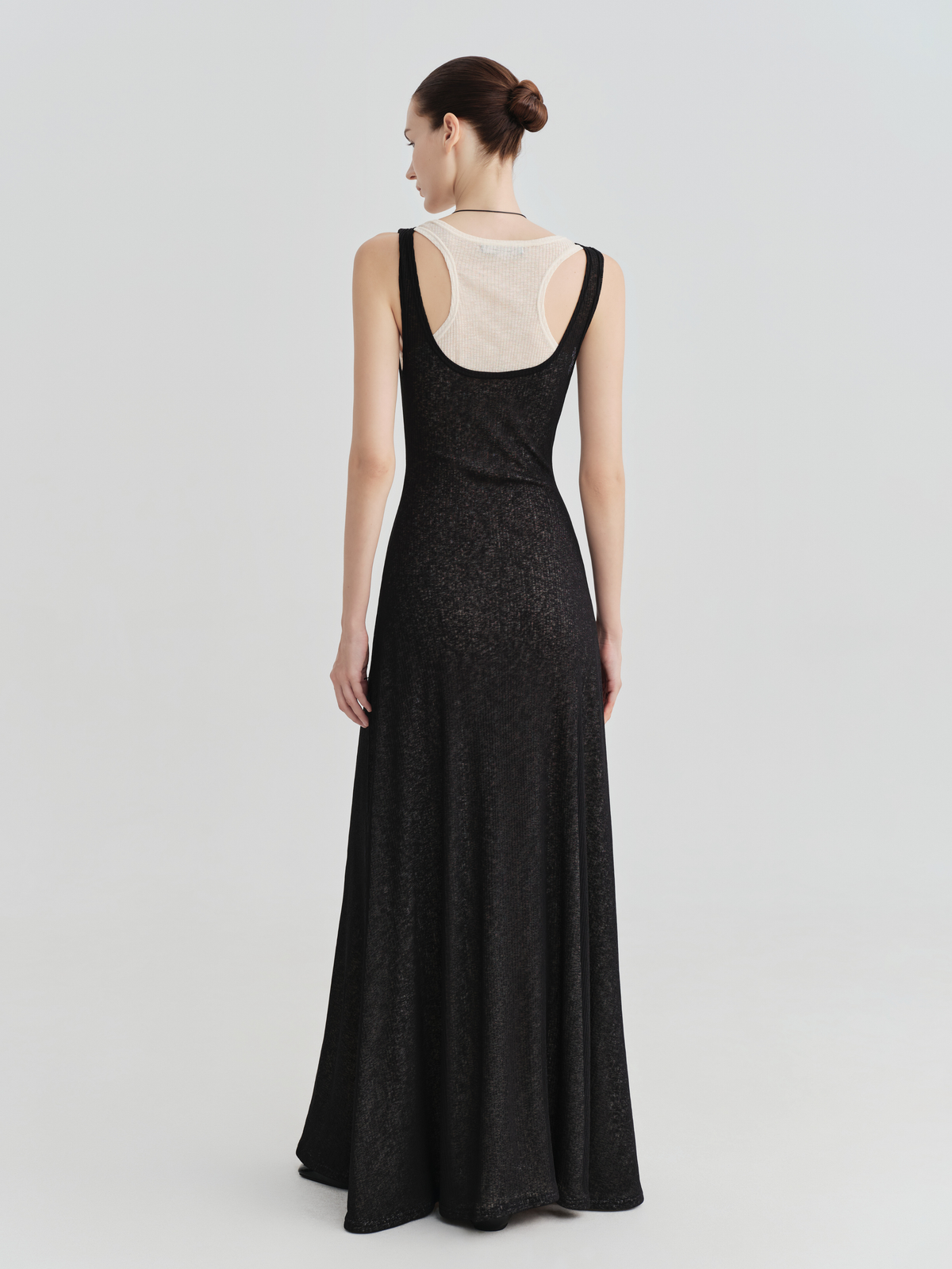 Black Ribbed Layered Tank Maxi Dress by COCOSIN