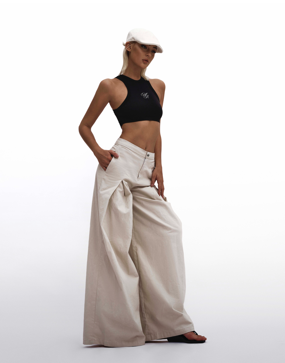 KHAKI WIDE LEG PANTS - BEIGE by Huelleyrose