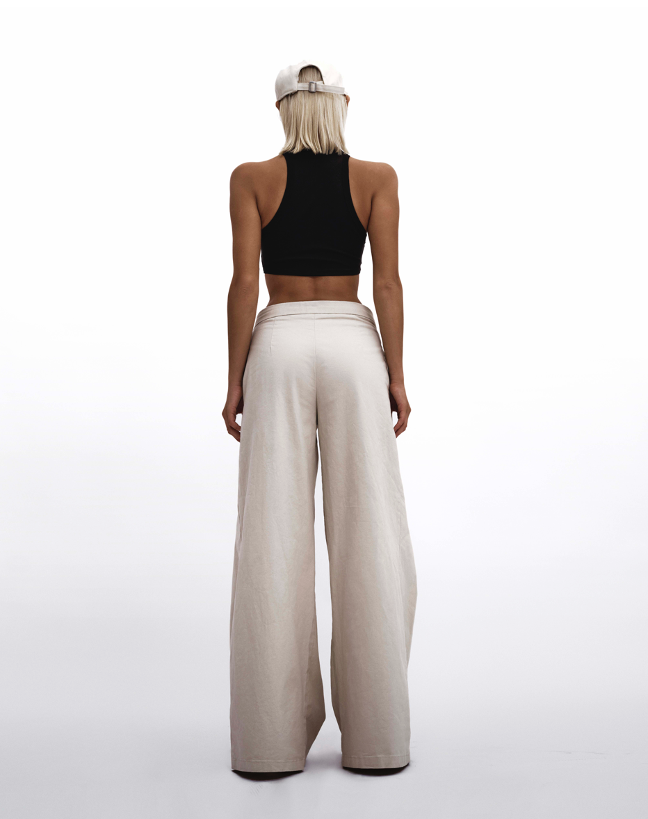 KHAKI WIDE LEG PANTS - BEIGE by Huelleyrose