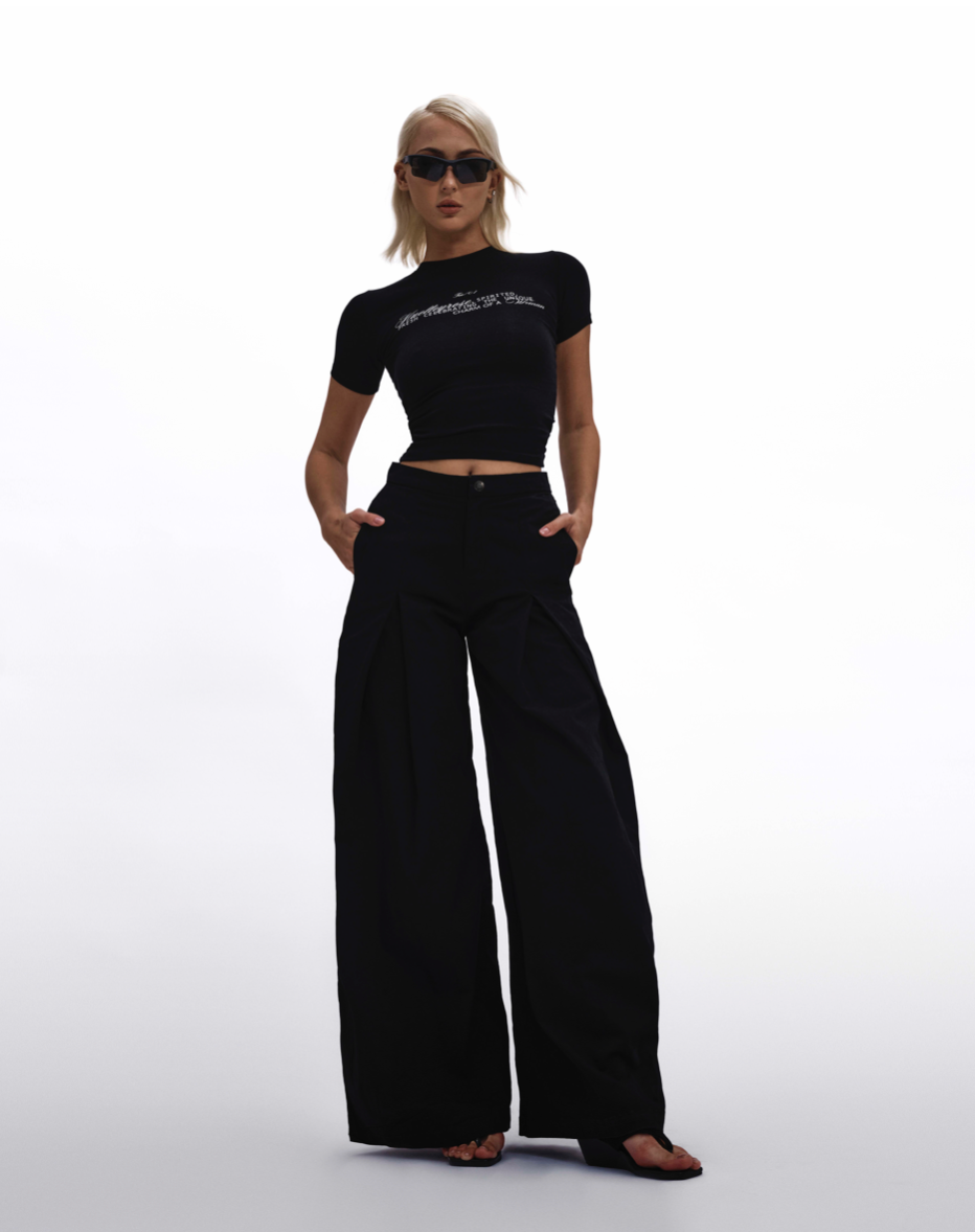 KHAKI WIDE LEG PANTS - BLACK by Huelleyrose