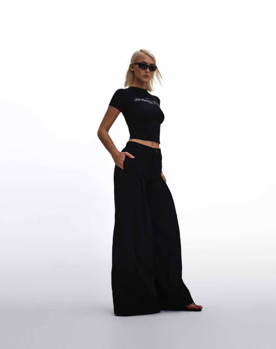 KHAKI WIDE LEG PANTS - BLACK by Huelleyrose