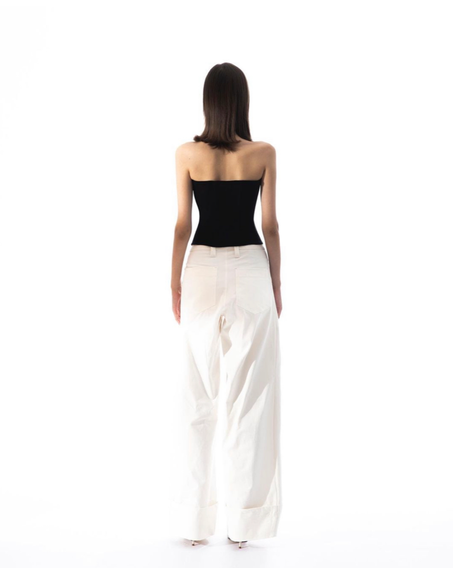 FOLD HIGHWAIST PANTS - WHITE by Huelleyrose