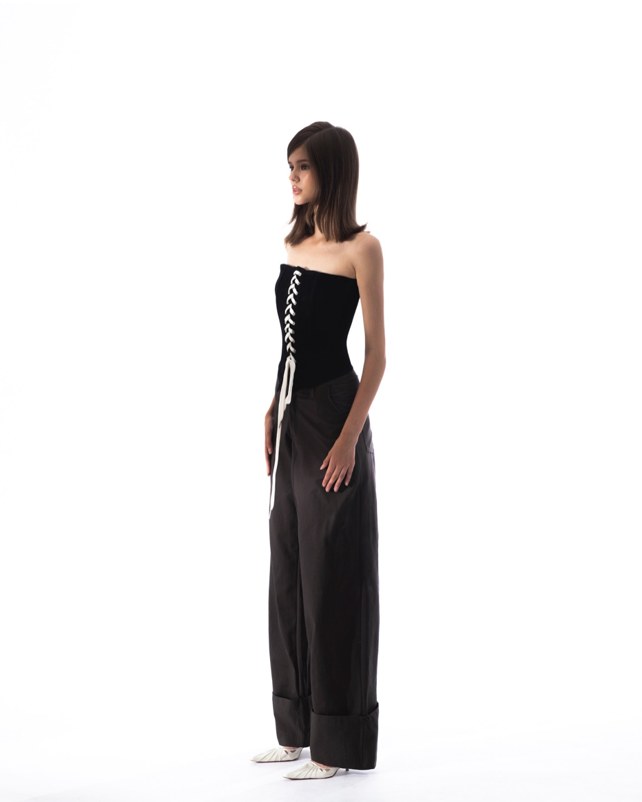 FOLD HIGHWAIST PANTS - DARK GREY by Huelleyrose