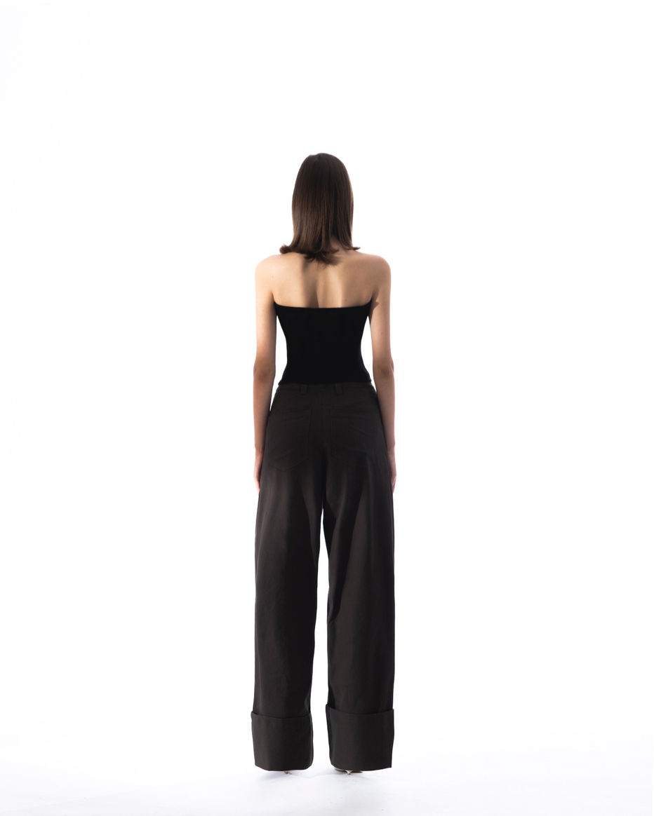 FOLD HIGHWAIST PANTS - DARK GREY by Huelleyrose