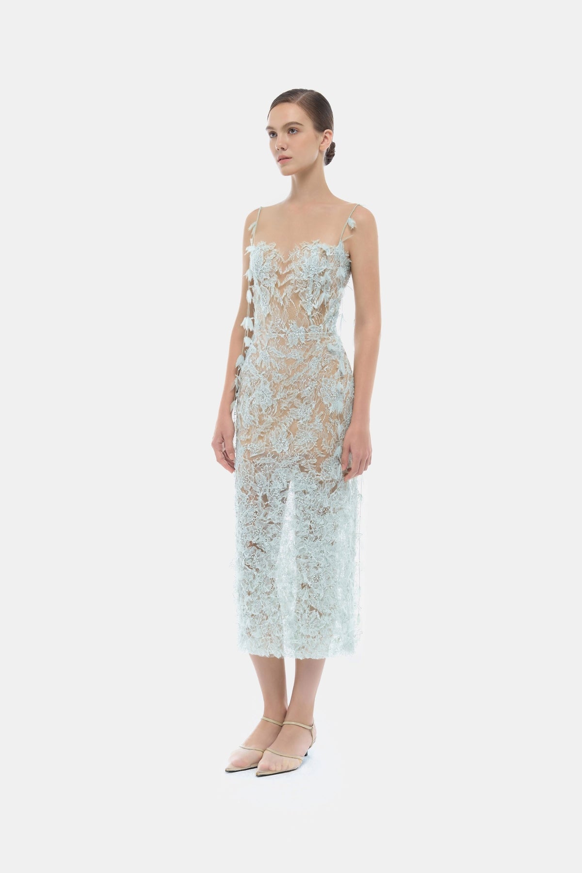 Baby Blue Beaded Lace Pencil Dress by Montsand