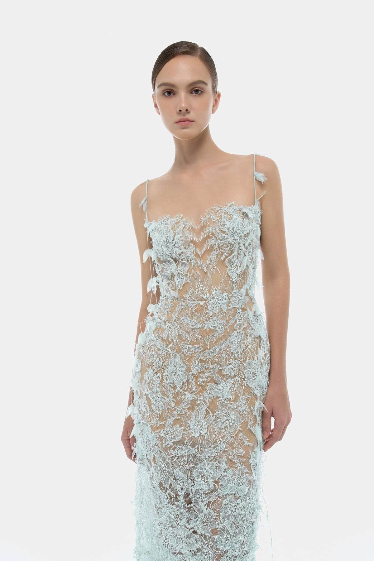 Baby Blue Beaded Lace Pencil Dress by Montsand
