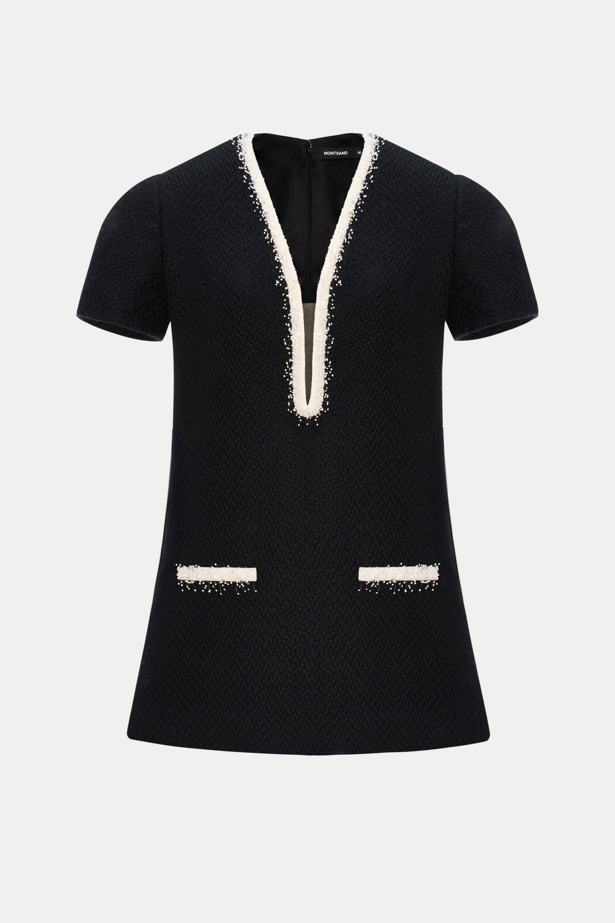Black Deep-V Tweed Mini Dress by Montsand