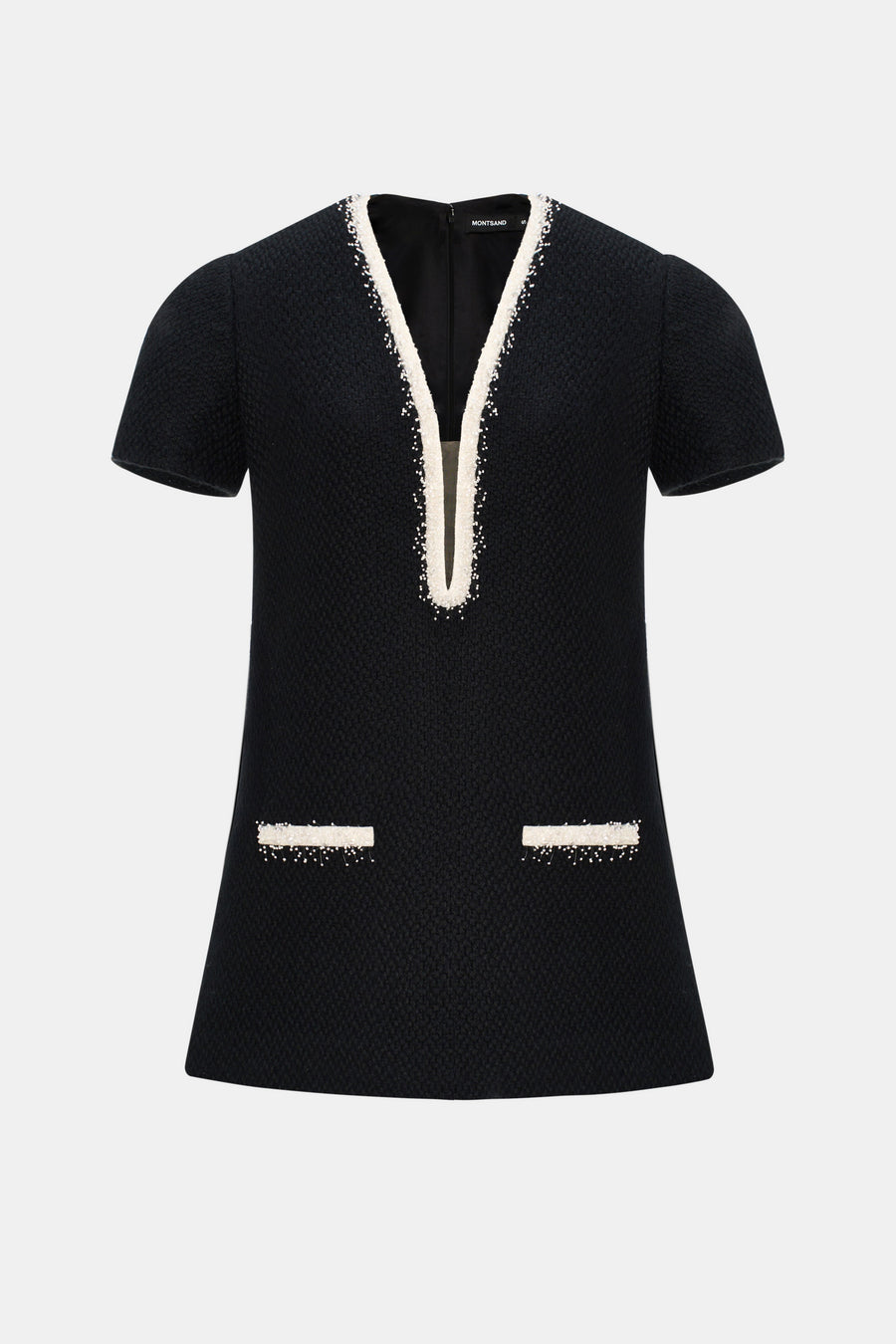 Black Deep-V Tweed Mini Dress