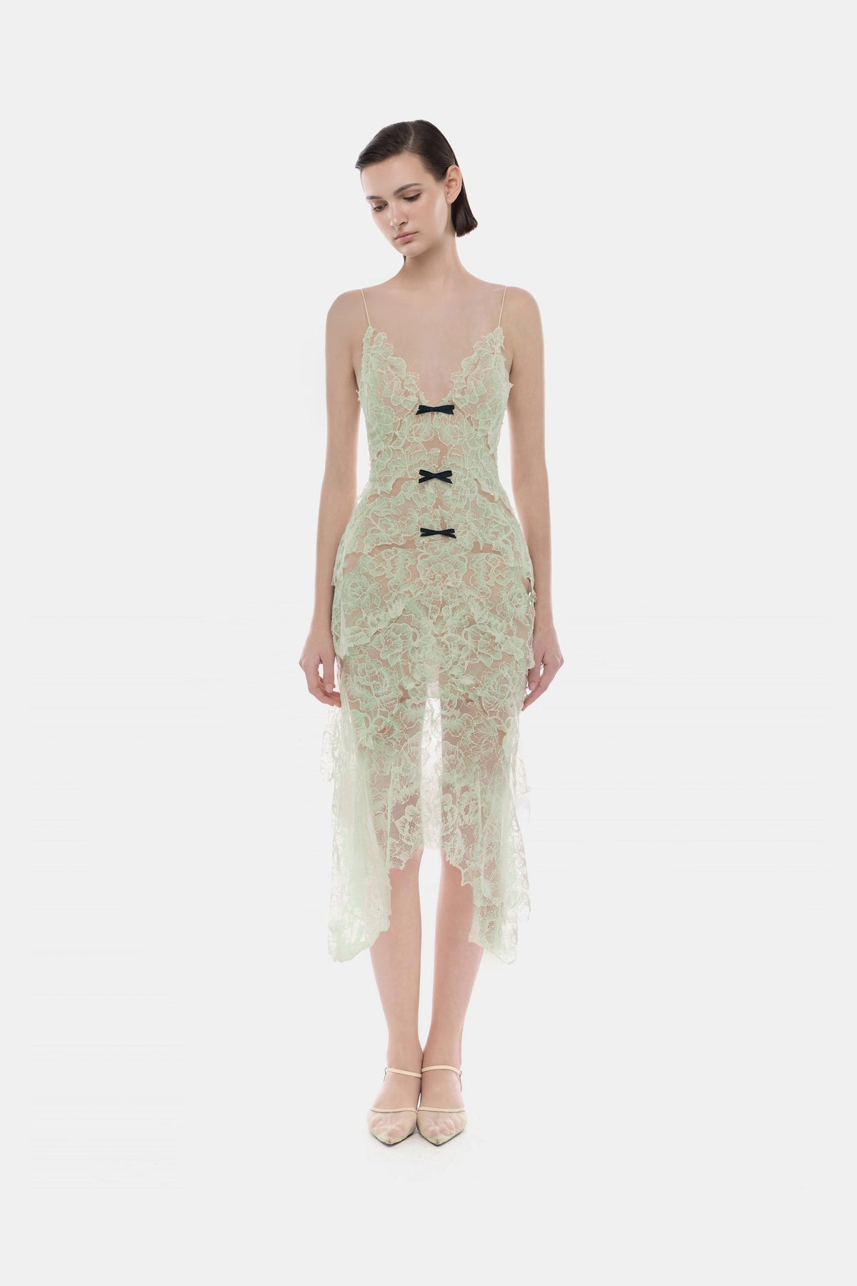 Mint Floral Bow Vneck Midi Dress by Montsand