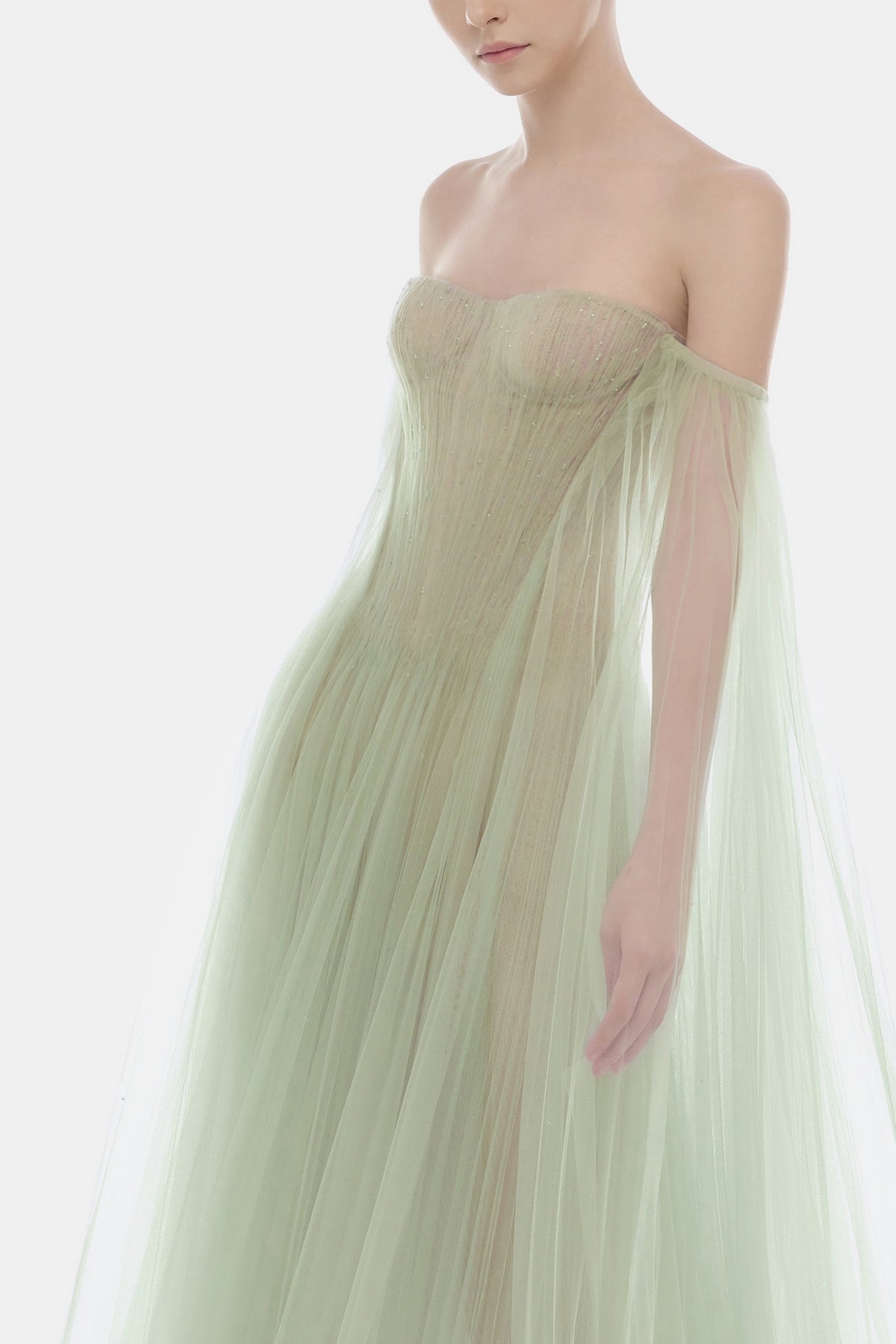 Mint Tulle Off-shoulder Maxi Dress by Montsand