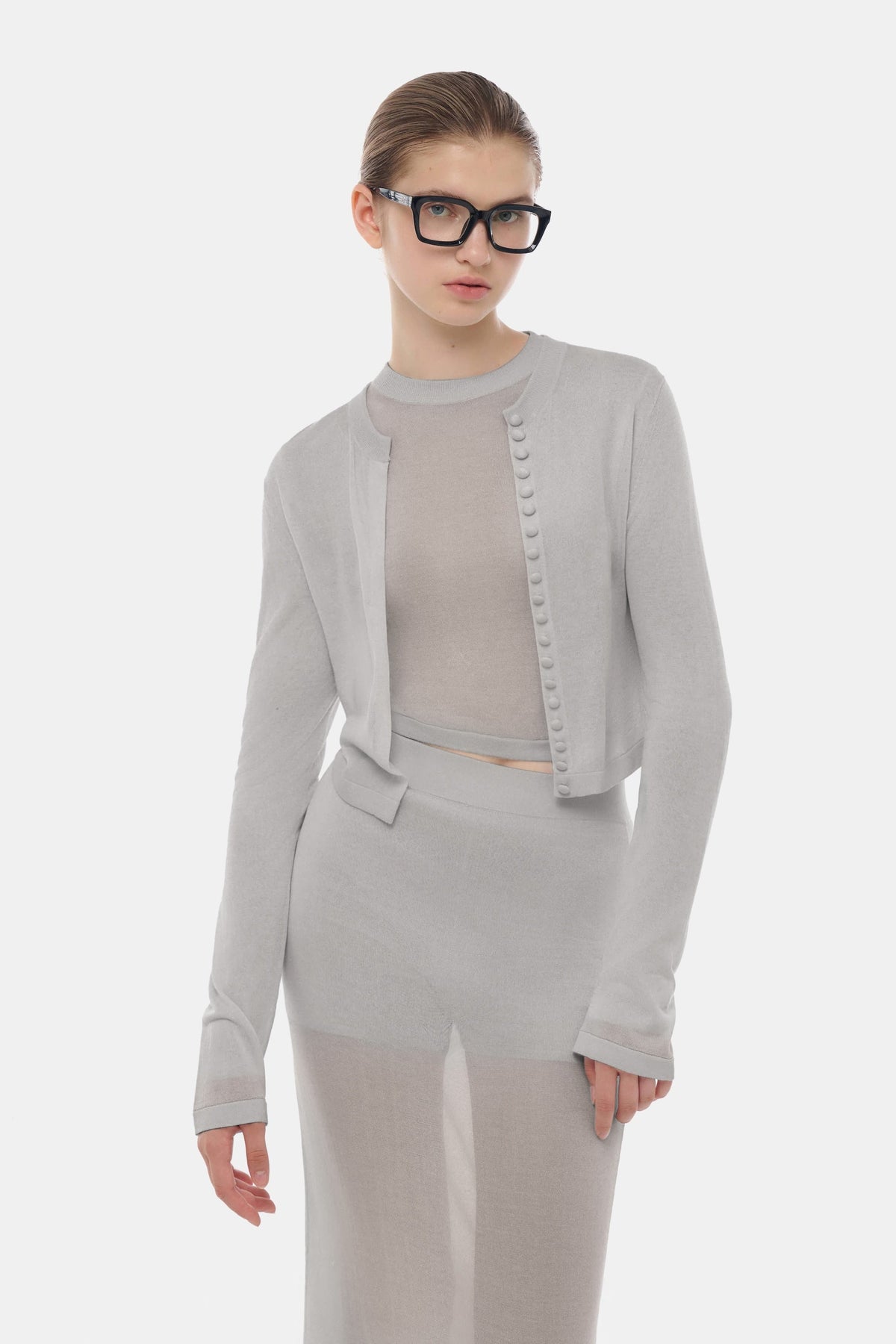 Grey Button-Up Crop Cardigan by Montsand