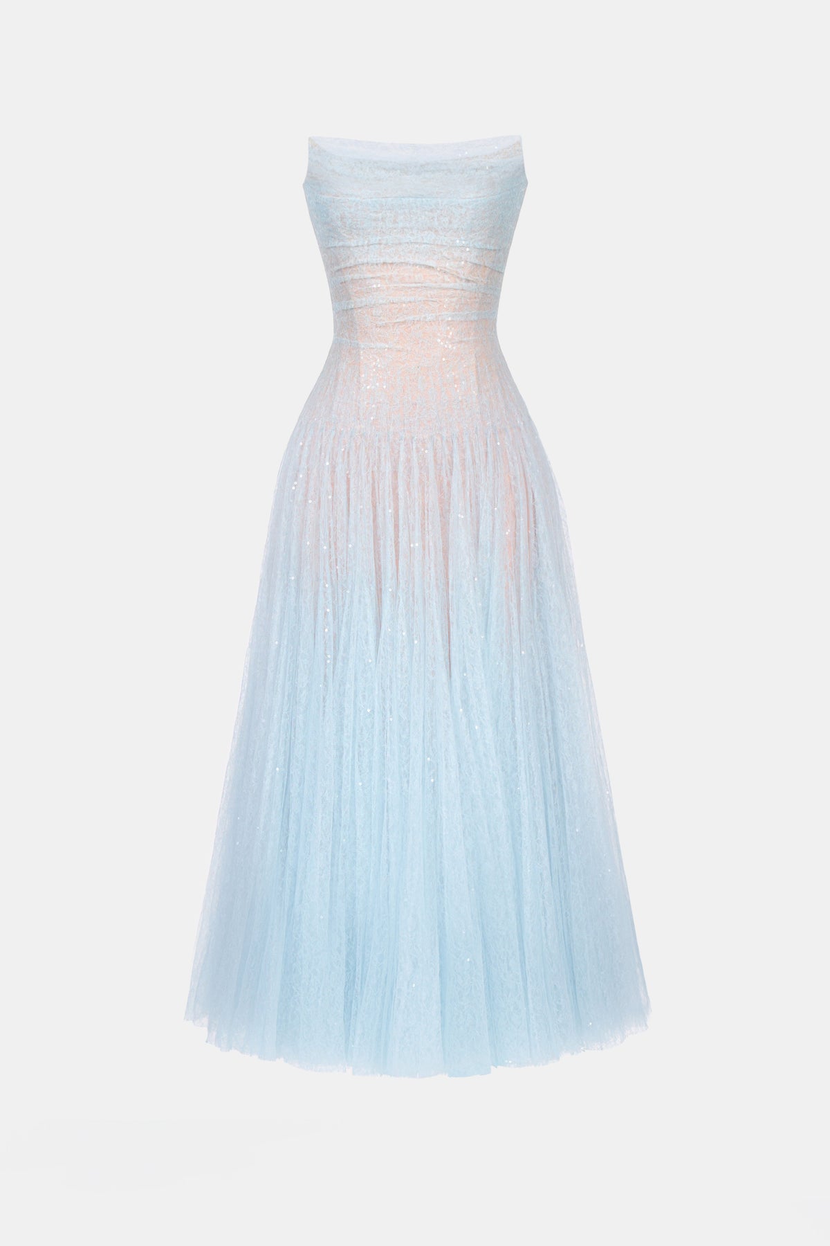 Blue Draped Lace Midi Dress by Montsand