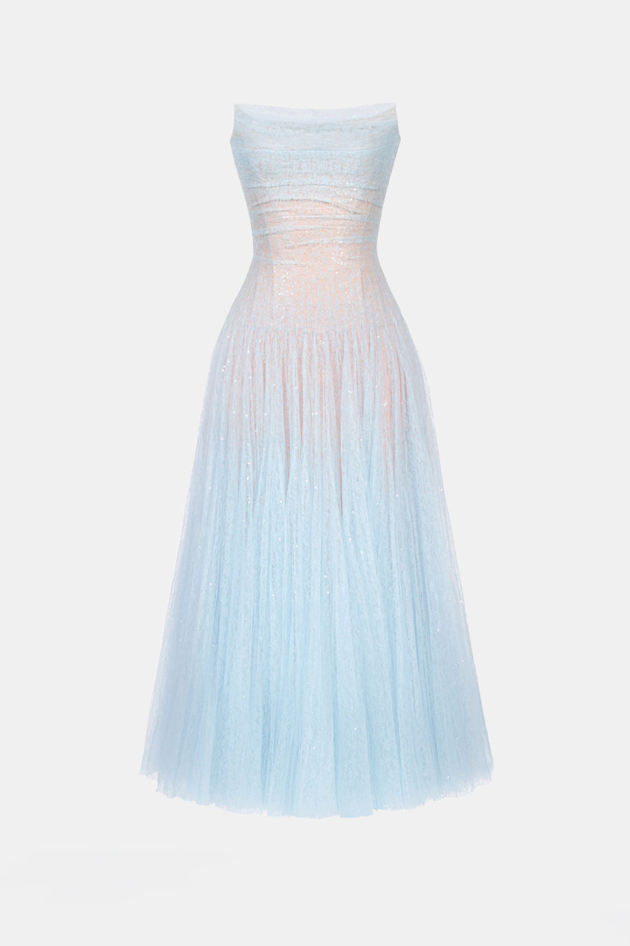 Blue Draped Lace Midi Dress