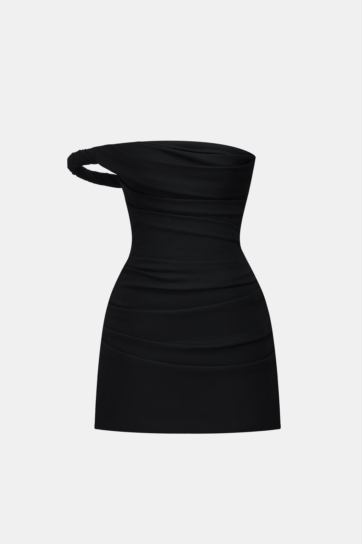 Black One-off Shoulder Draped Mini Dress by Montsand