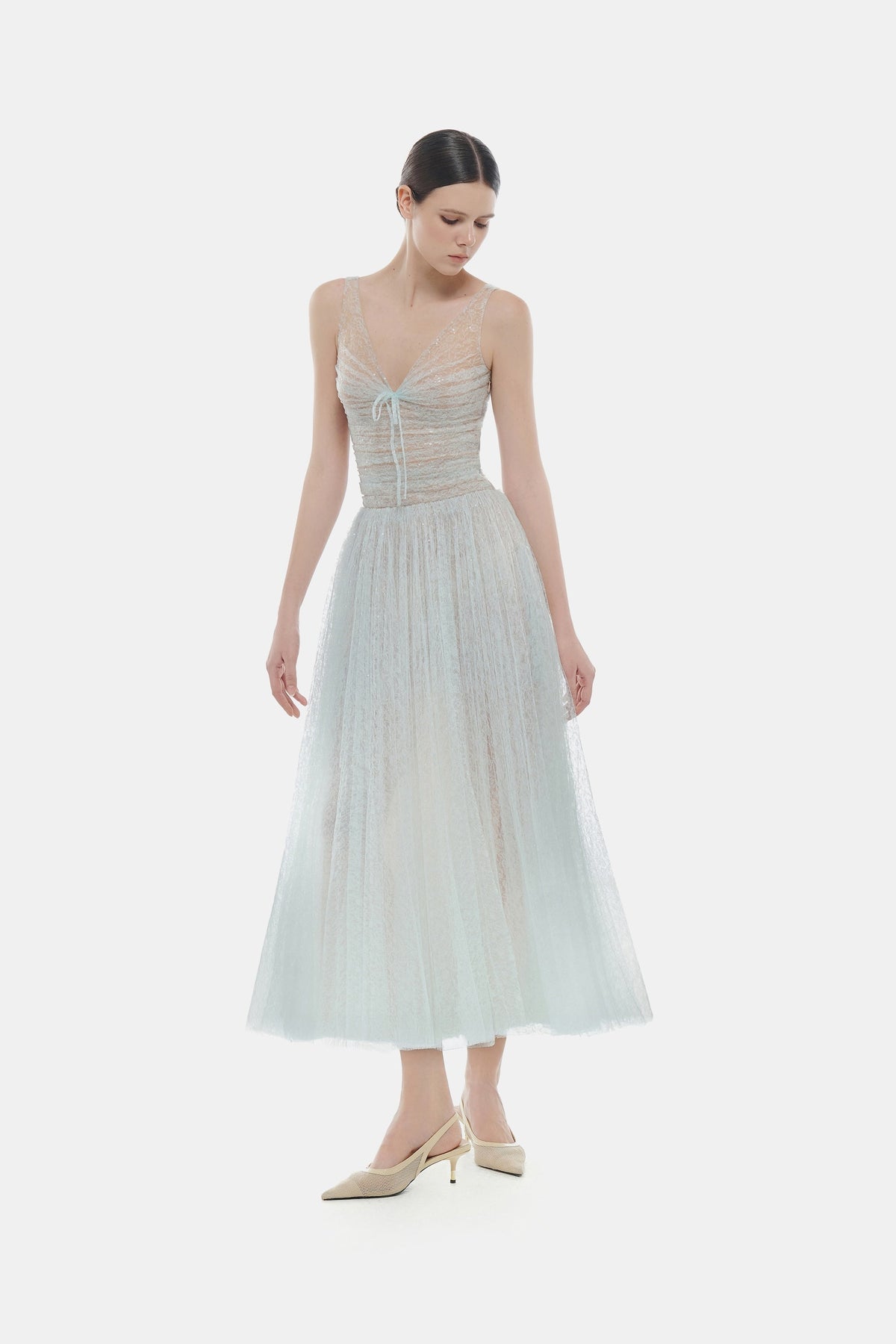 Blue Drapped Midi Dress by Montsand