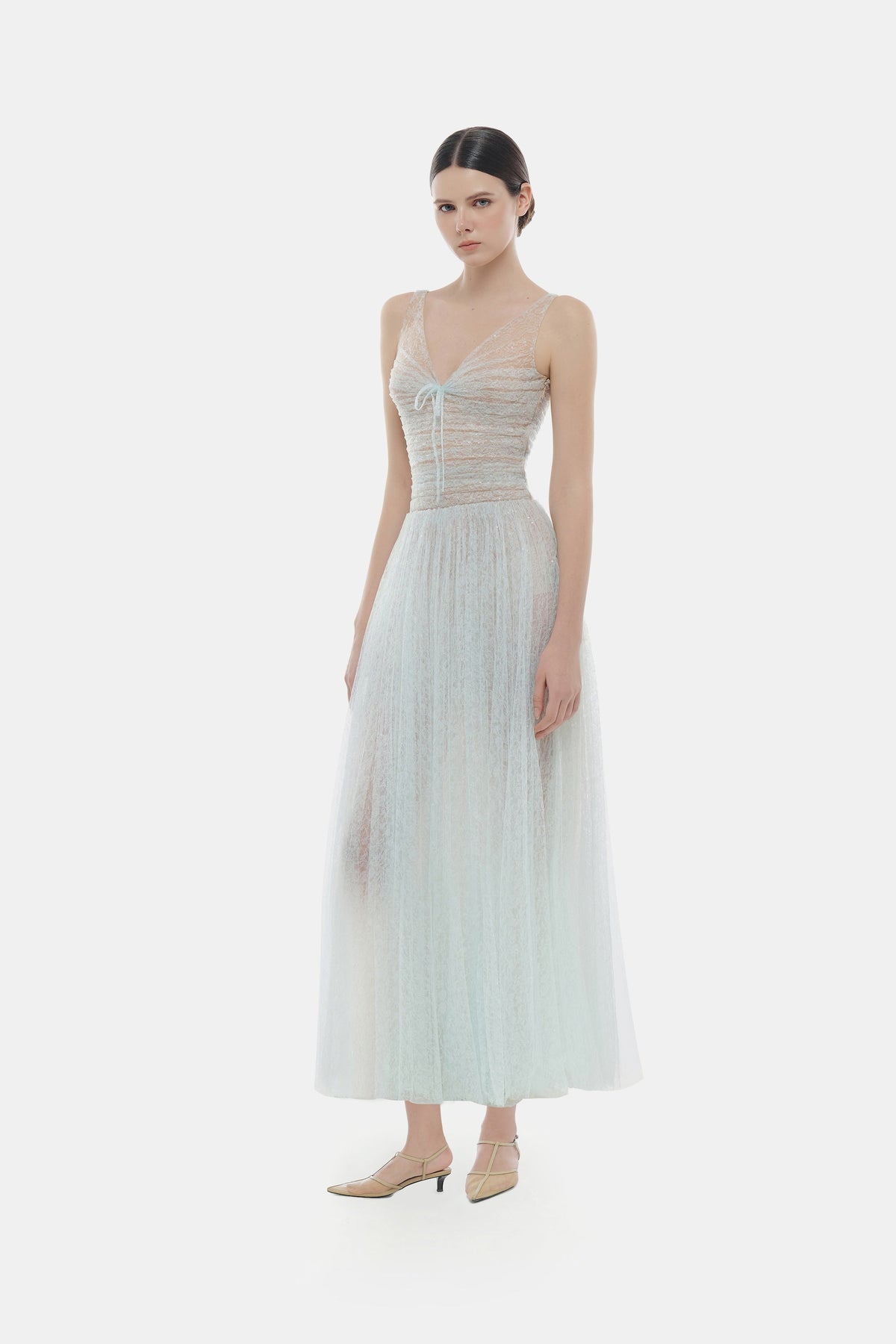 Blue Drapped Midi Dress by Montsand
