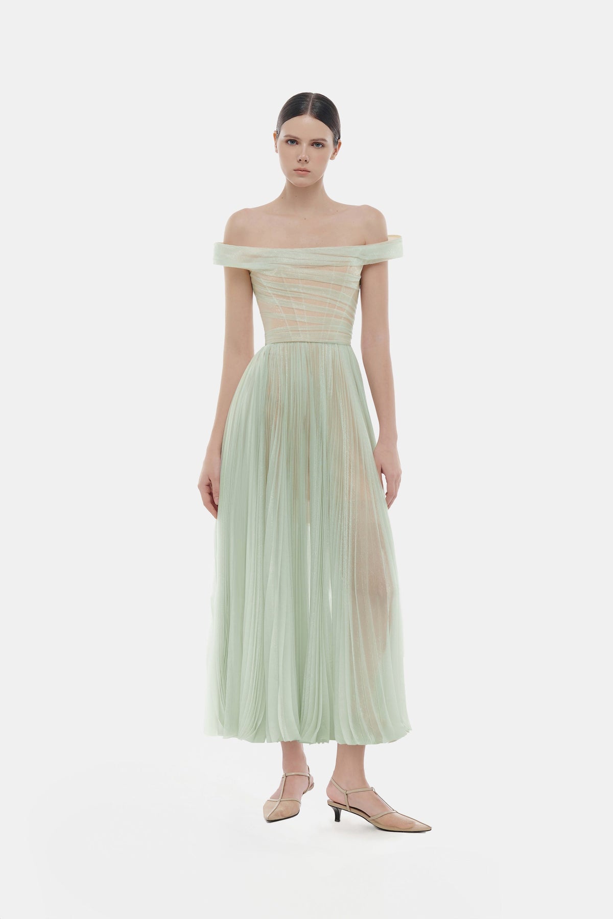 Mint Off-shoulder Midi Dress by Montsand
