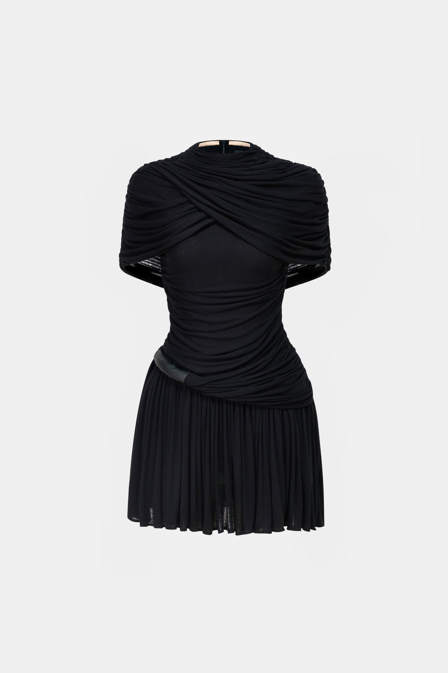 Black Draped Cape Mini Dress