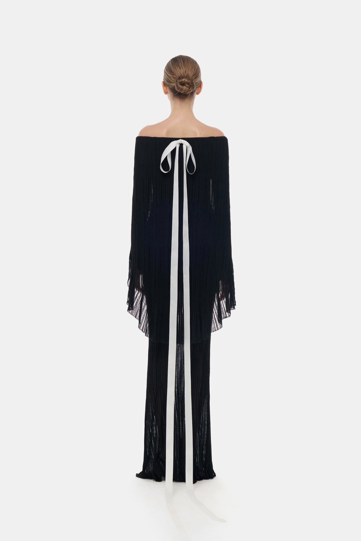 Black Off-Shoulder Pleated Maxi Dress by Montsand