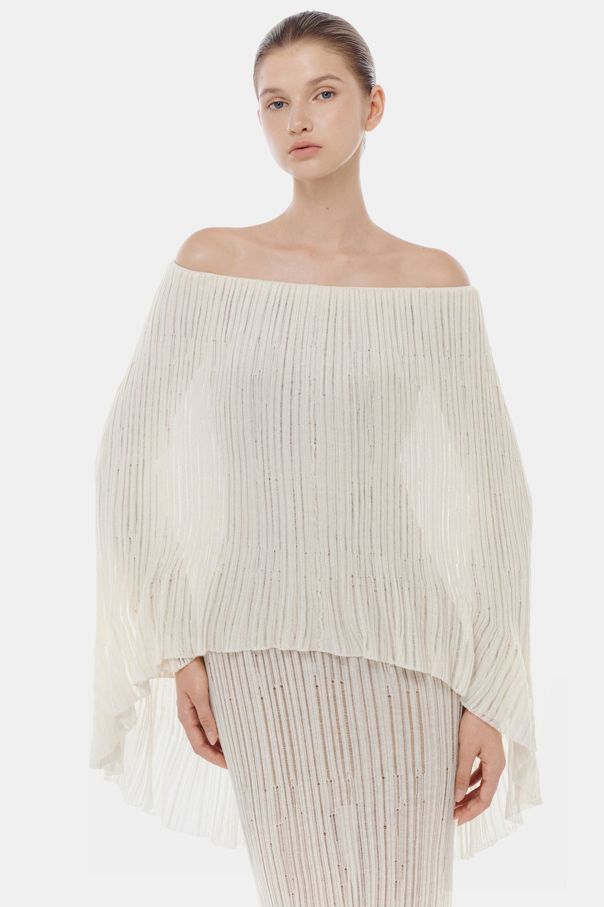White Off-Shoulder Pleated Maxi Dress by Montsand